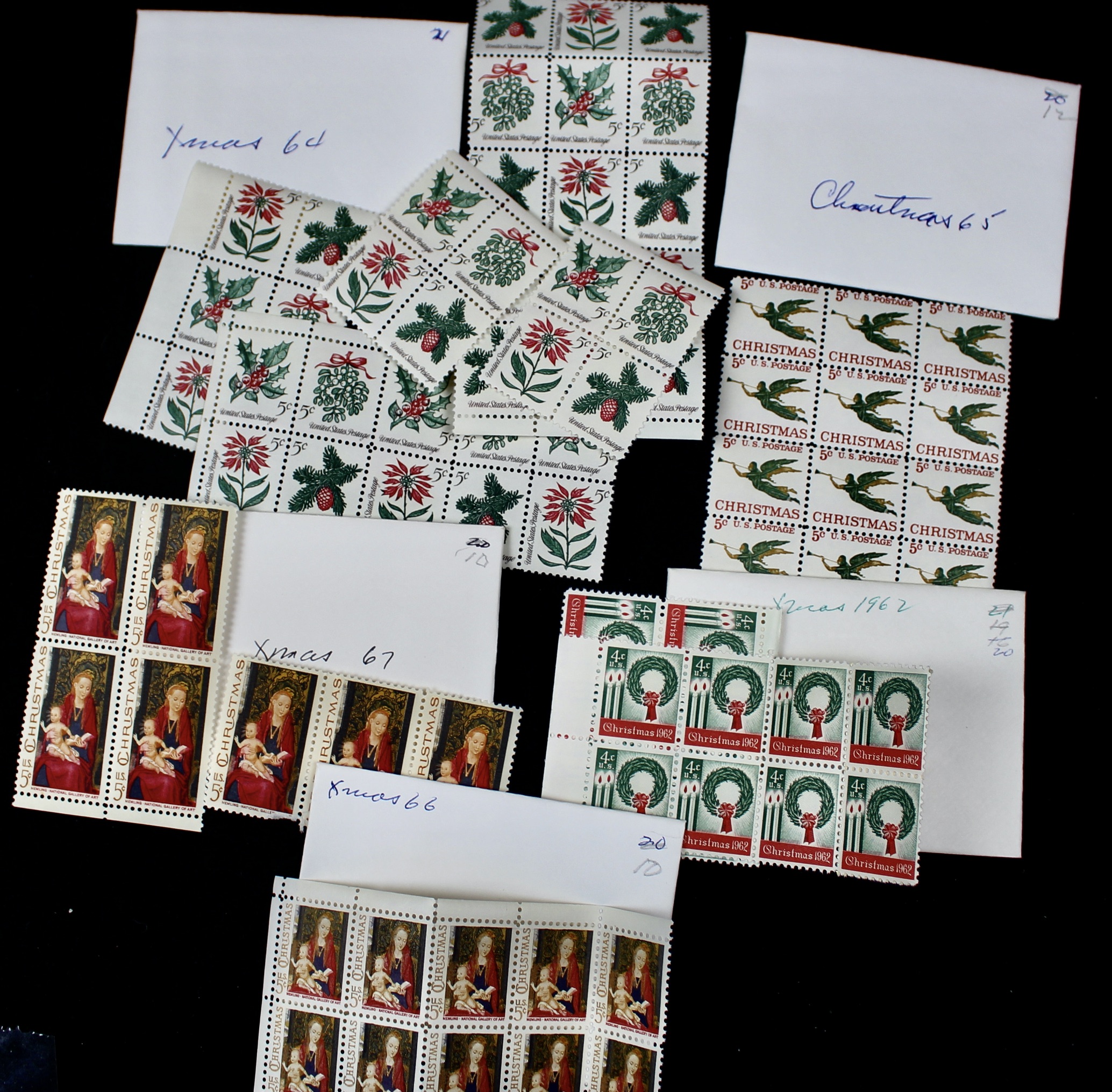 Cigar Box of Mint U.S. Postage Stamps, Plate Blocks, Souvenir Sheets