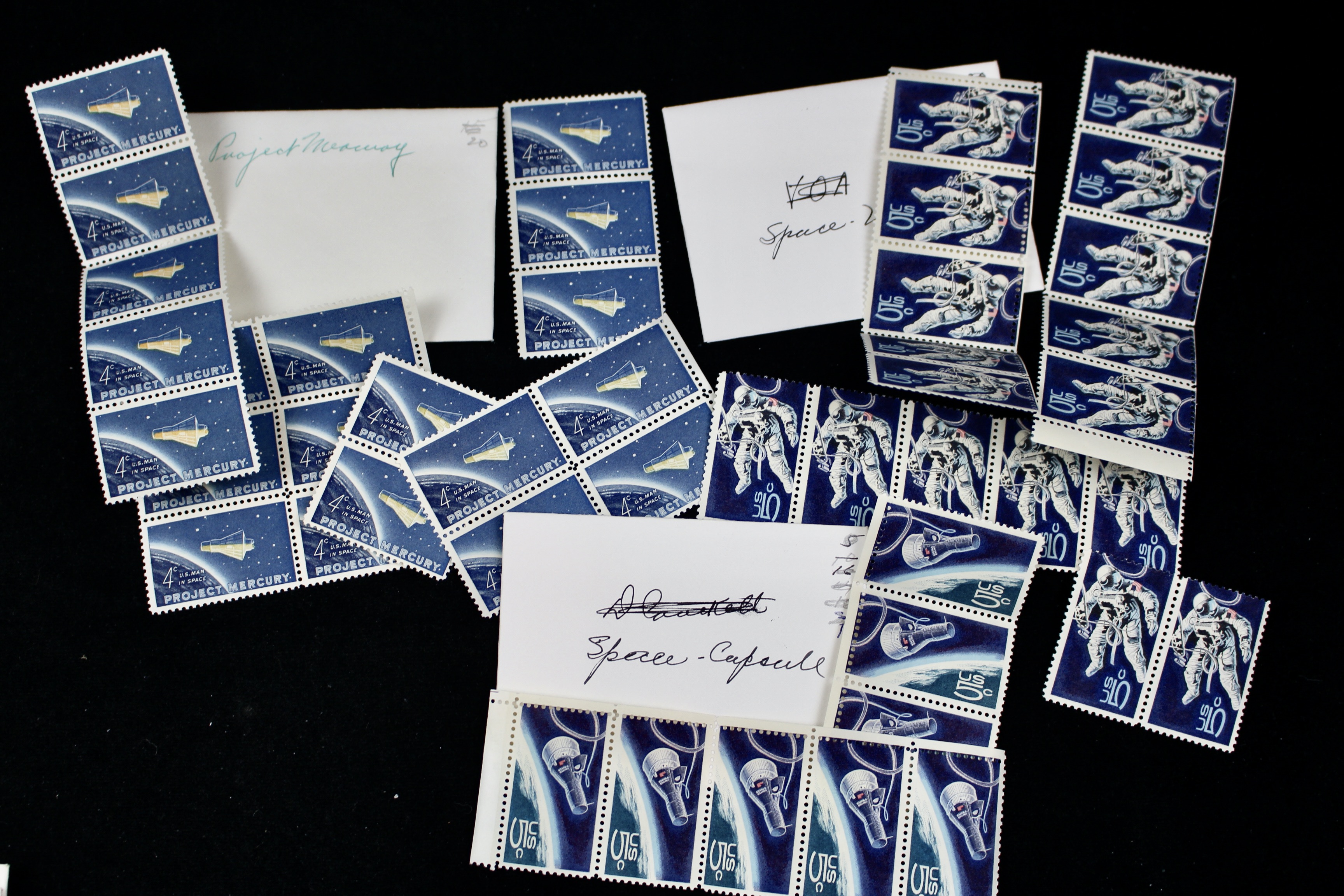 Cigar Box of Mint U.S. Postage Stamps, Plate Blocks, Souvenir Sheets