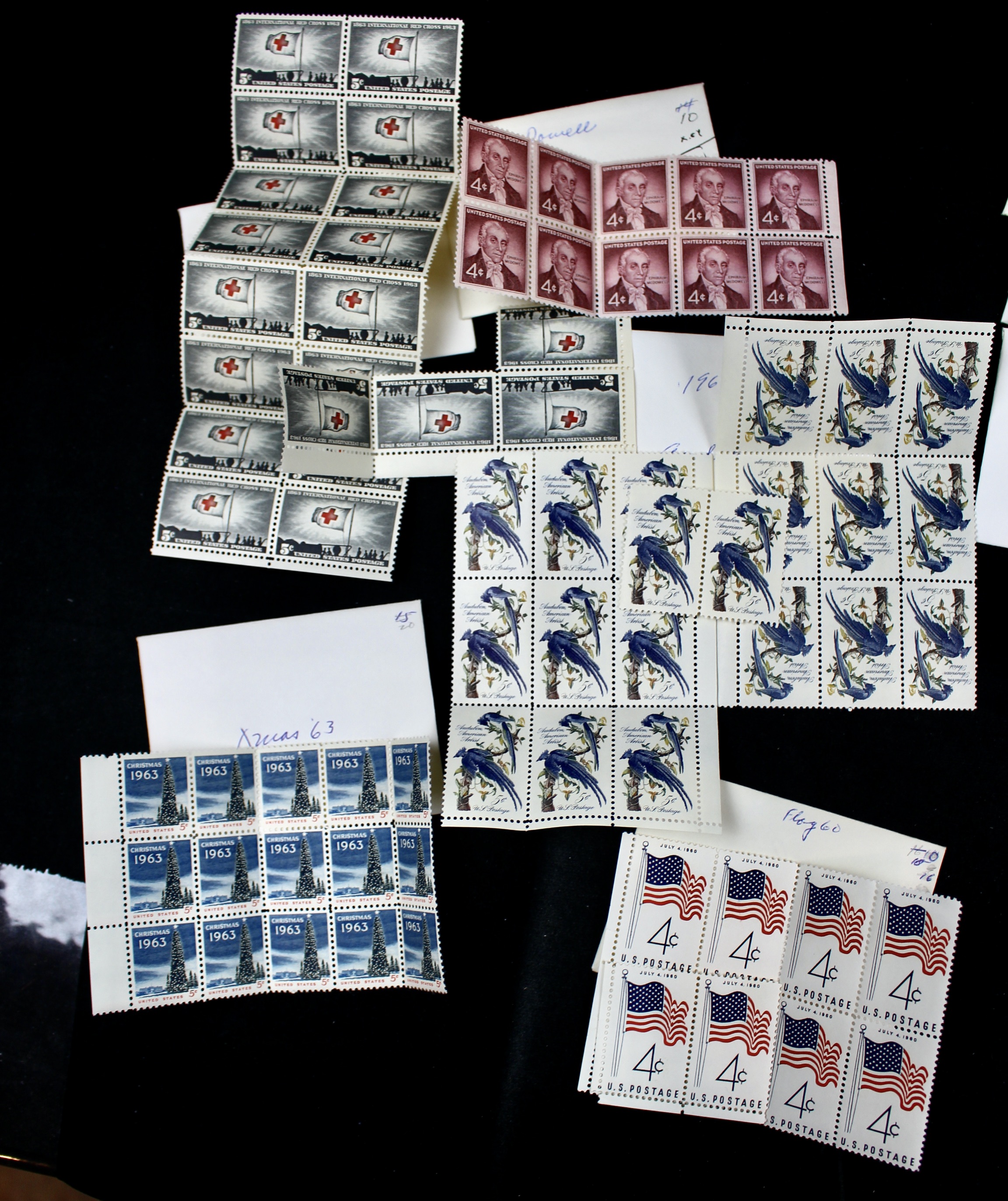 Cigar Box of Mint U.S. Postage Stamps, Plate Blocks, Souvenir Sheets