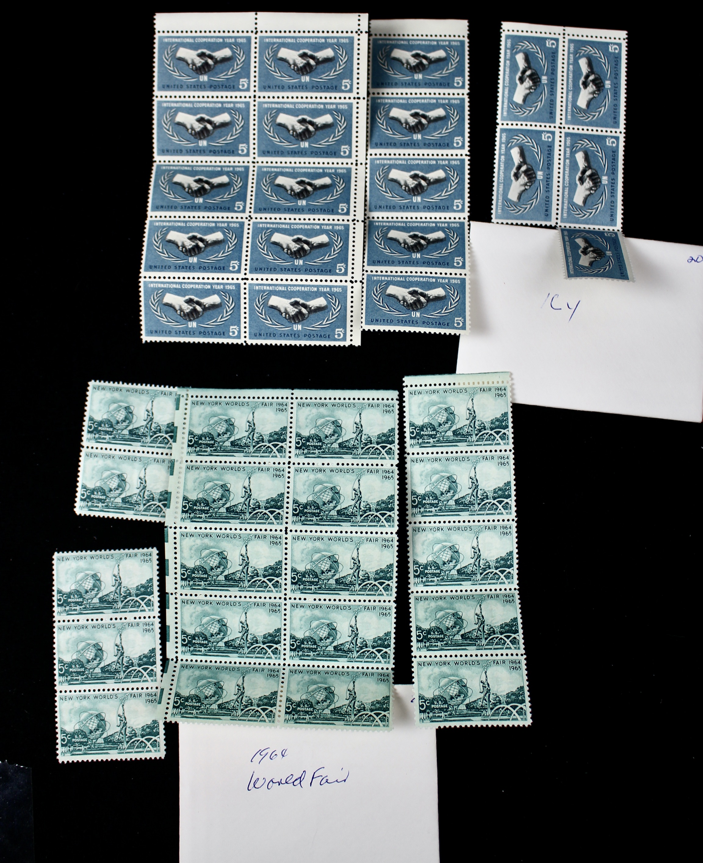 Cigar Box of Mint U.S. Postage Stamps, Plate Blocks, Souvenir Sheets