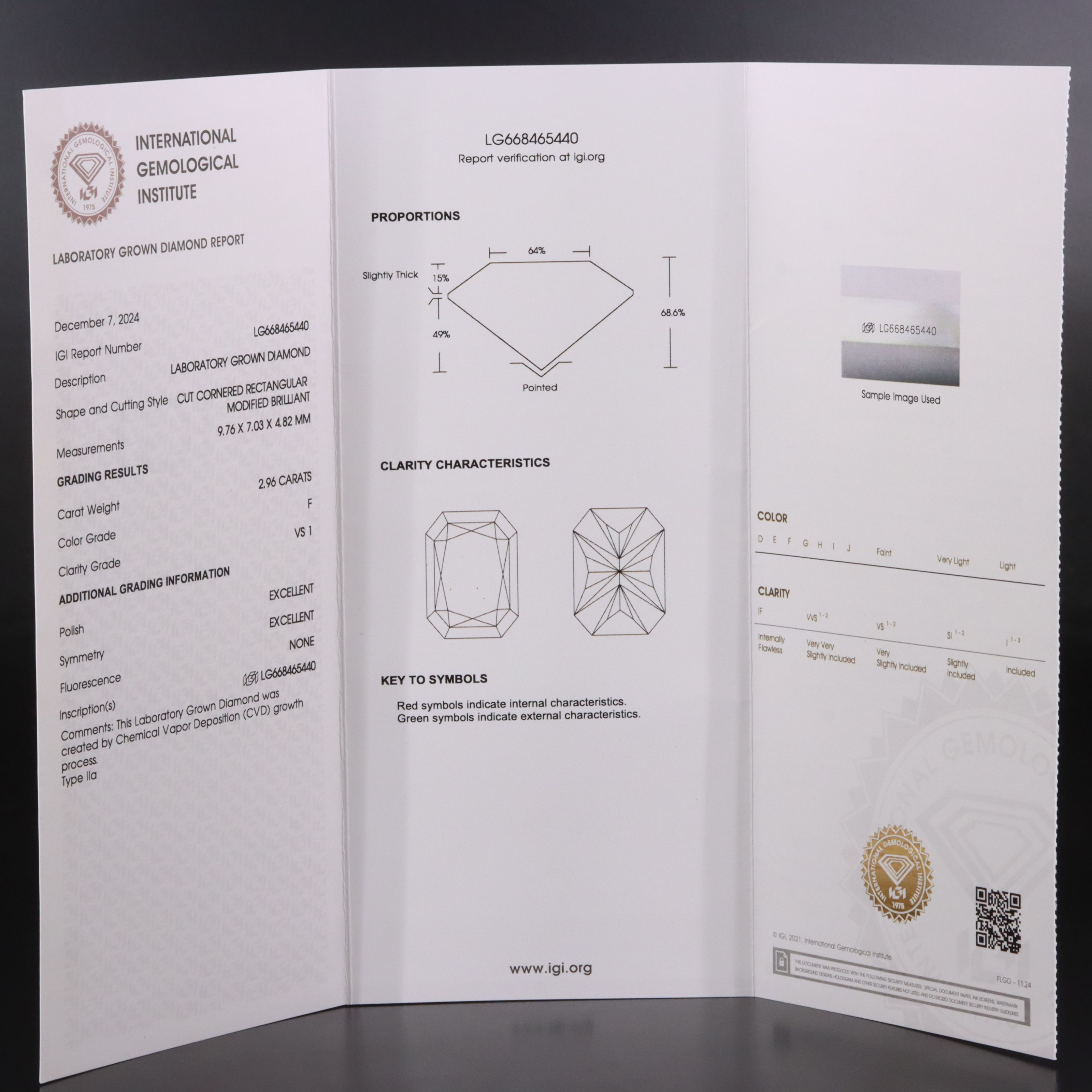 Loose 2.96 CT Lab Grown Diamond with IGI Report