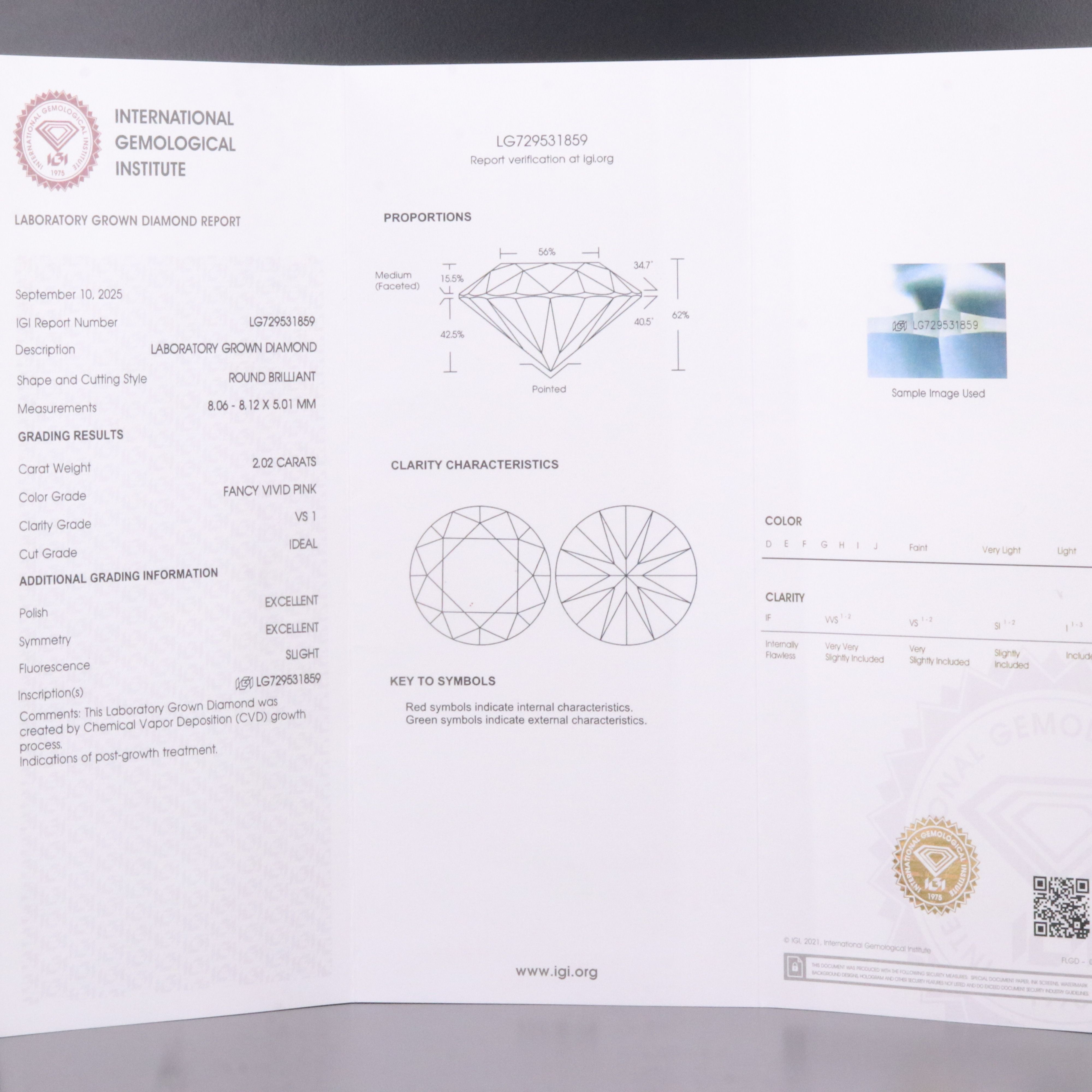 Loose 2.02 CT Lab Grown Fancy Vivid Pink Diamond with IGI Report