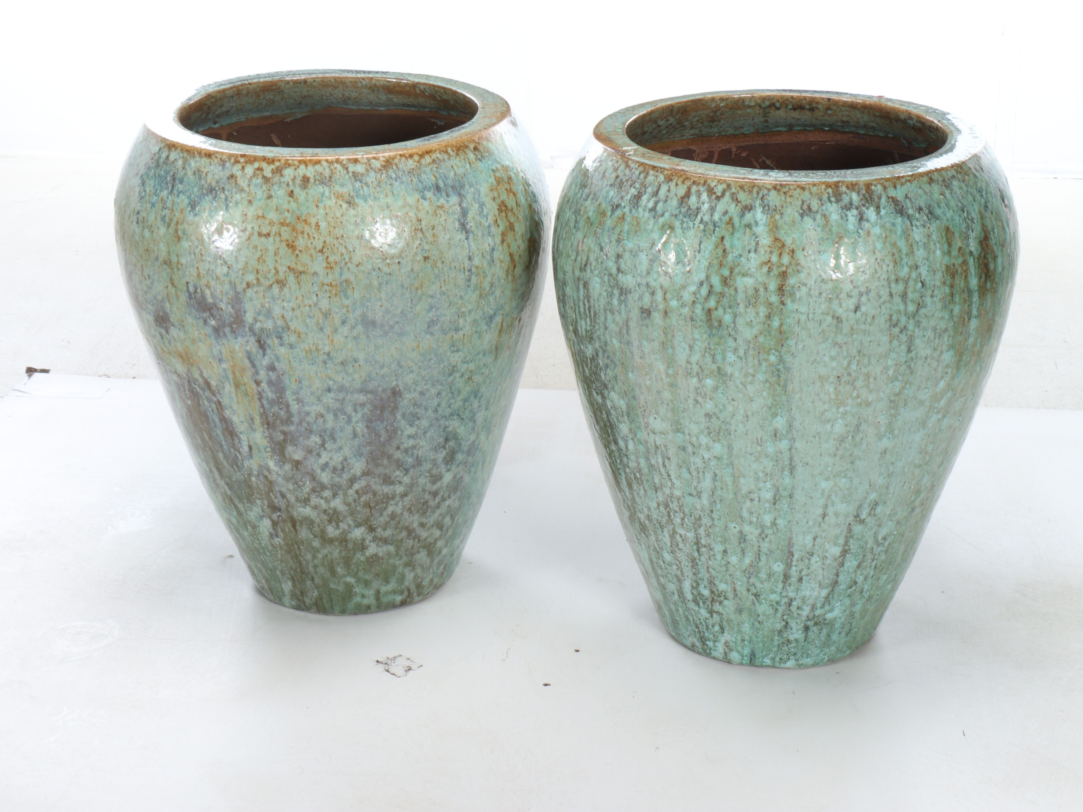 Mottled Green Glaze Earthenware Egg Planters