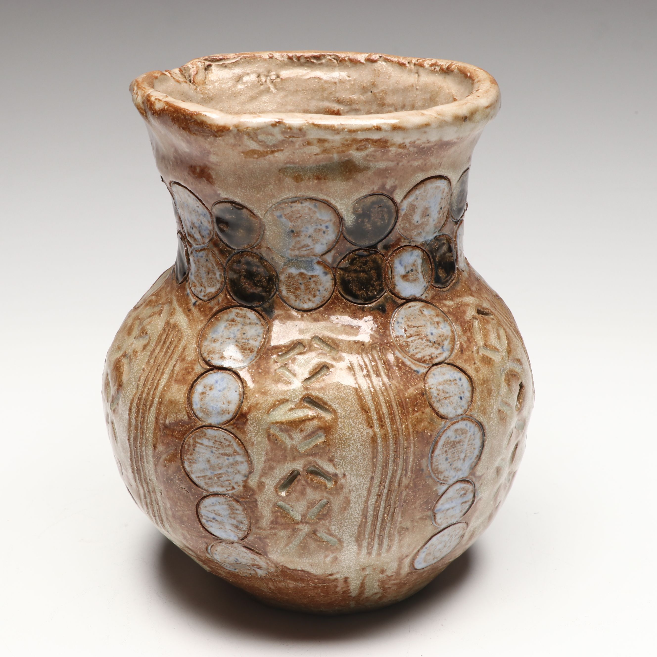 Hand-Painted Porcelain Labrador Figure with Other Rustic Studio Pottery Vases