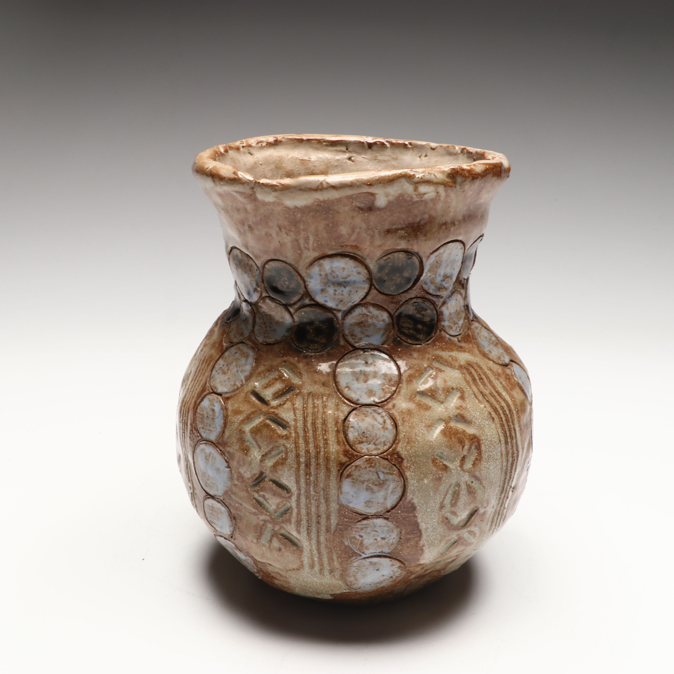 Hand-Painted Porcelain Labrador Figure with Other Rustic Studio Pottery Vases