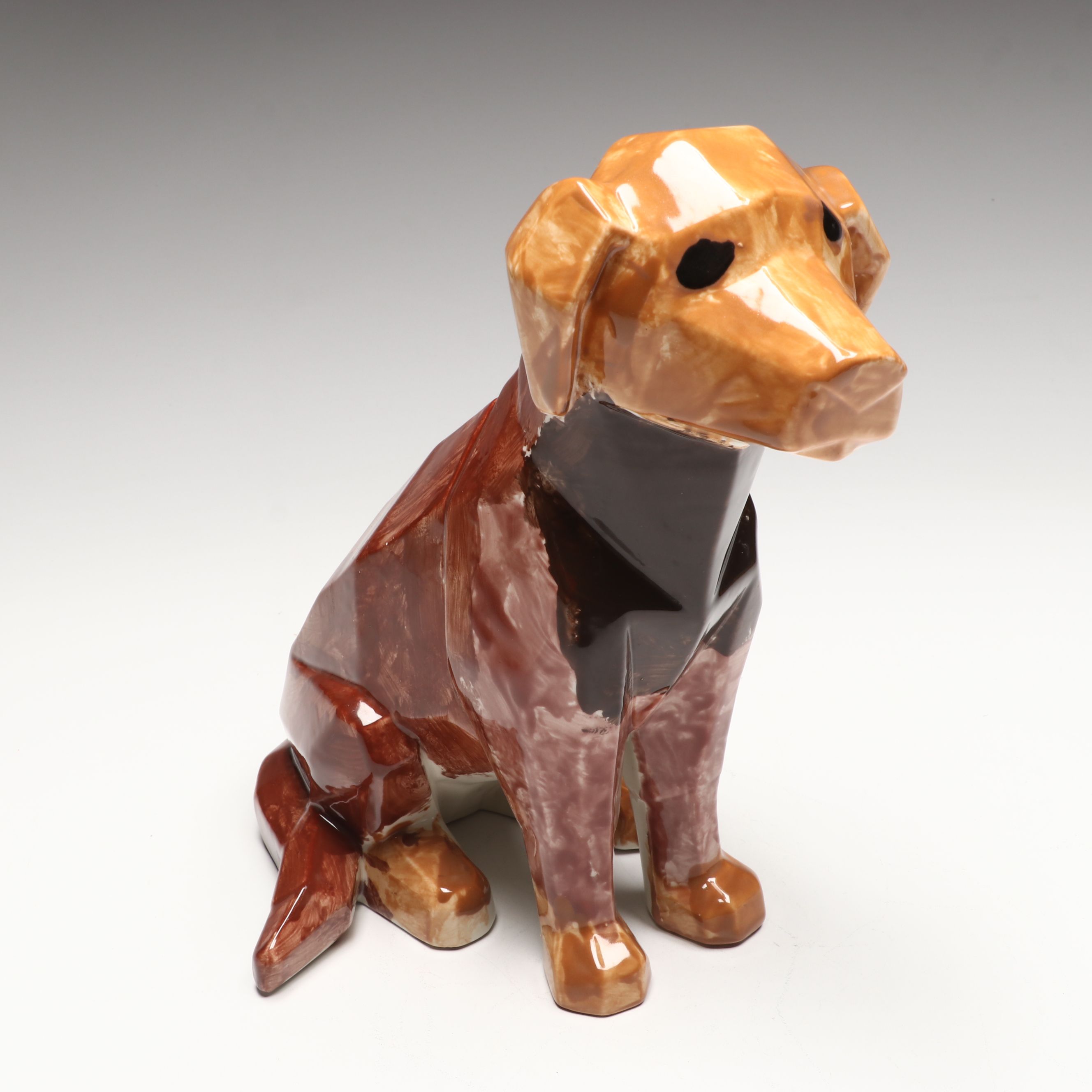 Hand-Painted Porcelain Labrador Figure with Other Rustic Studio Pottery Vases