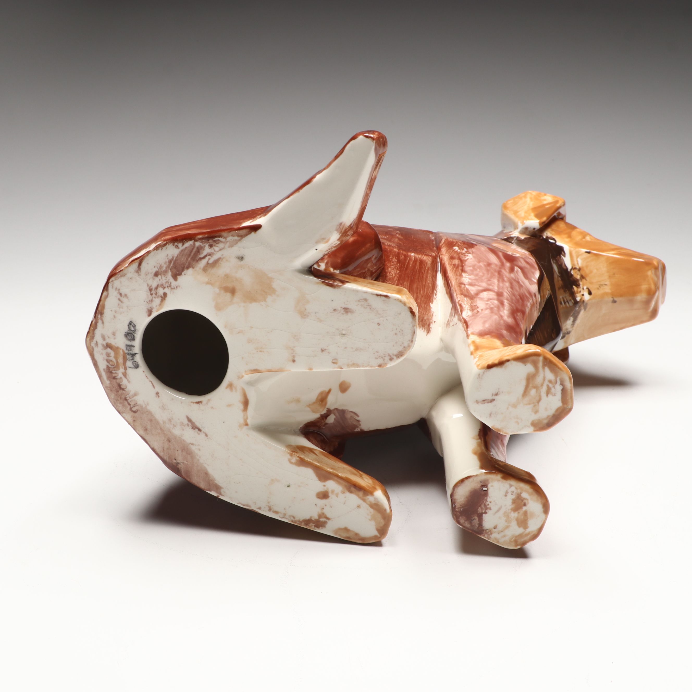 Hand-Painted Porcelain Labrador Figure with Other Rustic Studio Pottery Vases