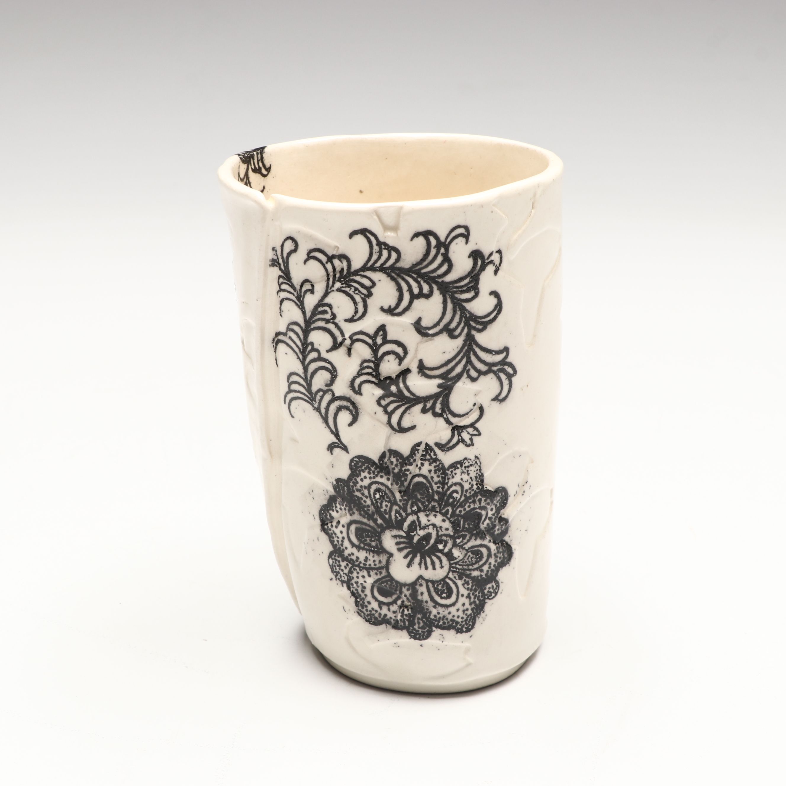 Hand-Painted Porcelain Labrador Figure with Other Rustic Studio Pottery Vases