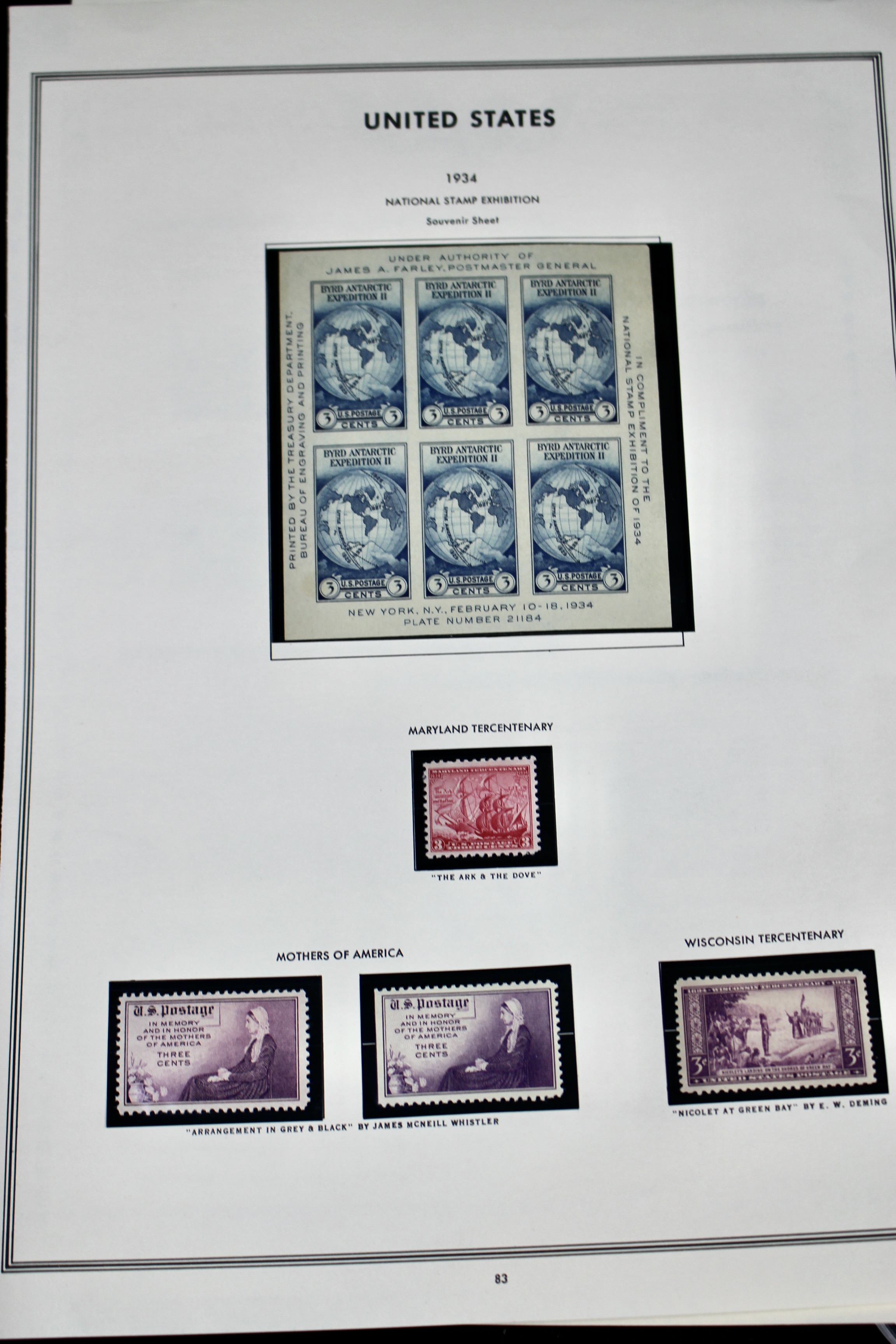 Grouping of Farley Postage Stamp Singles, Plate Blocks, Souvenir Sheets, 1930s