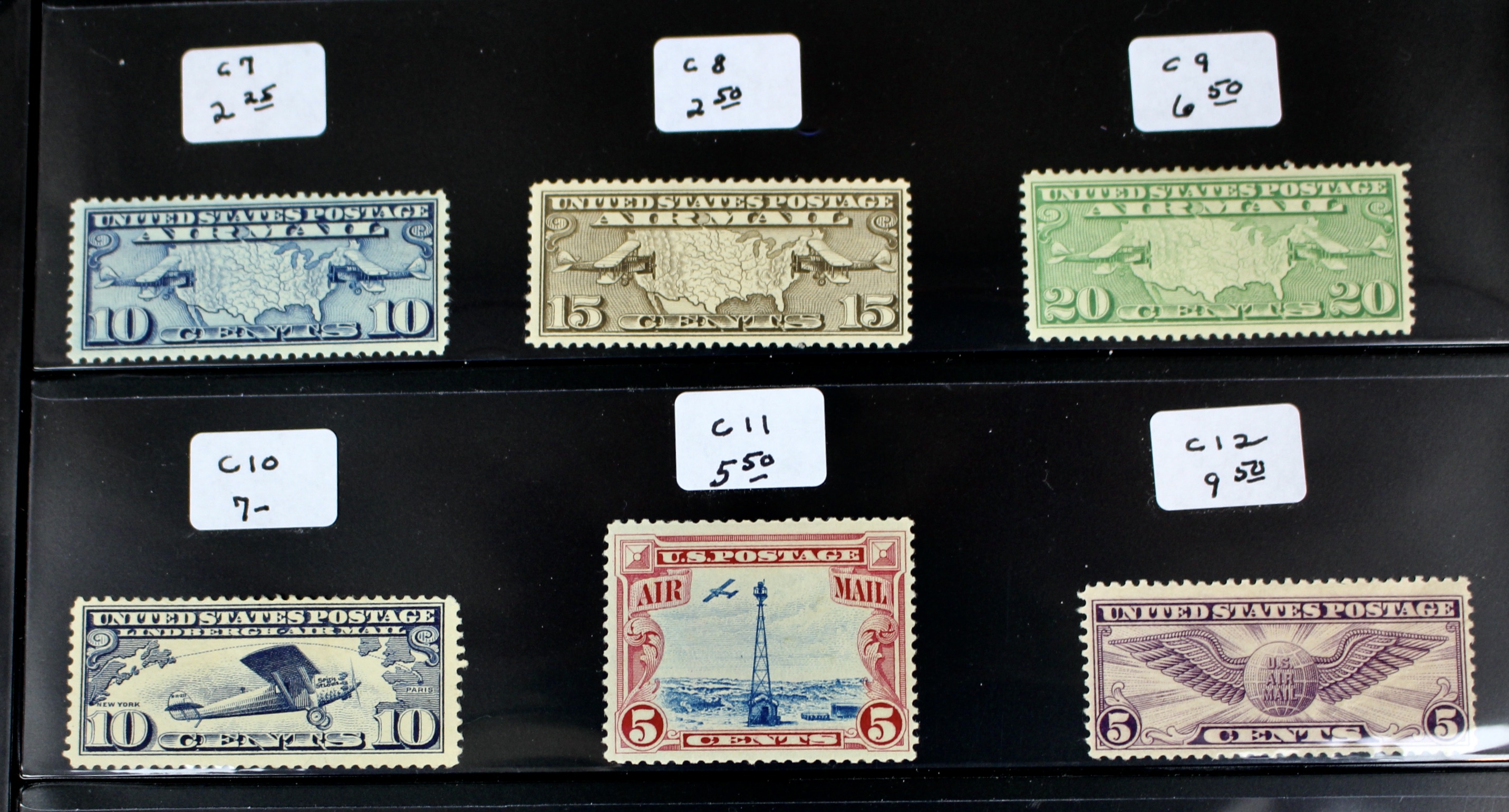 Fifteen Different Early U.S. Airmail Postage Stamps, MH