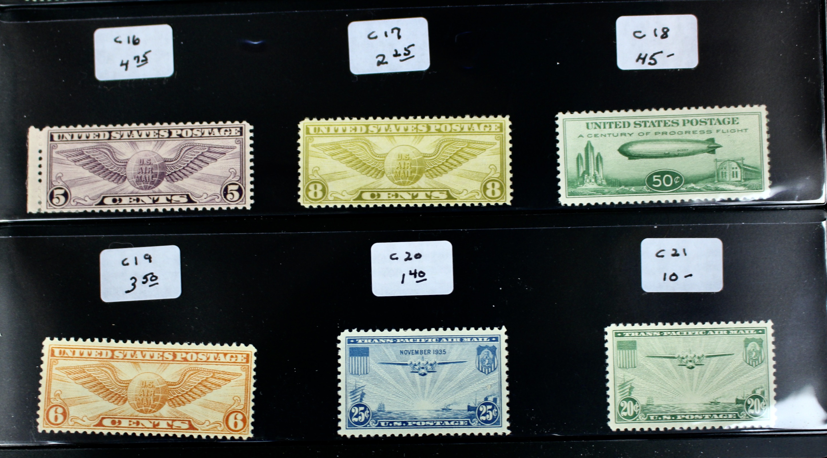 Fifteen Different Early U.S. Airmail Postage Stamps, MH