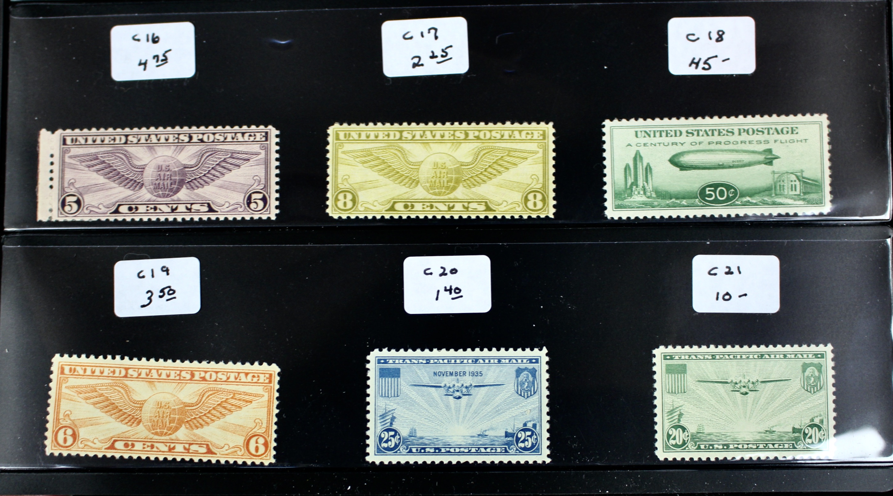 Fifteen Different Early U.S. Airmail Postage Stamps, MH