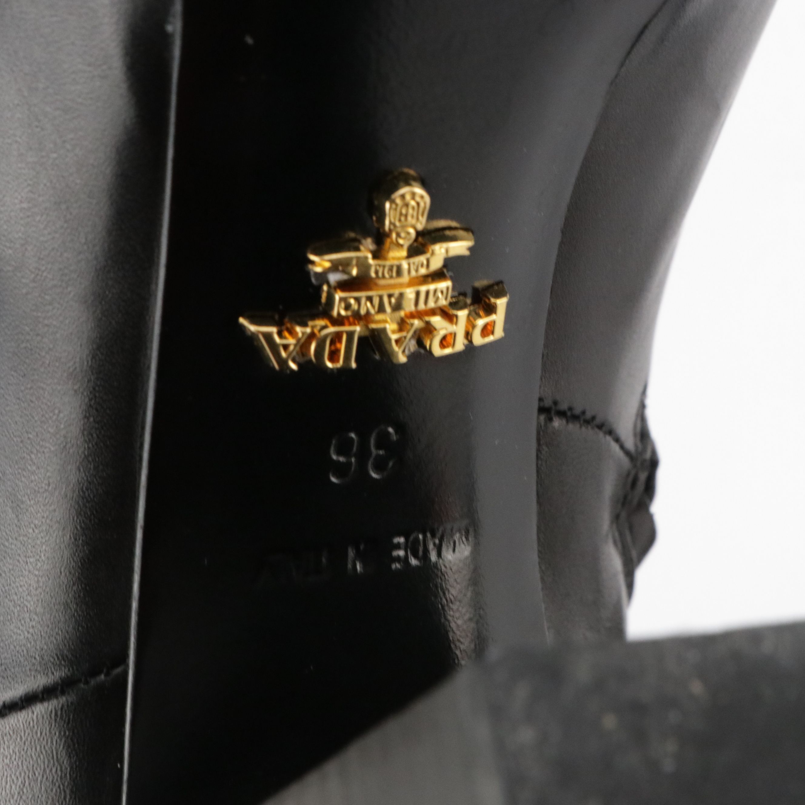 Prada Black Lambskin Leather Block Heel Ankle Boots