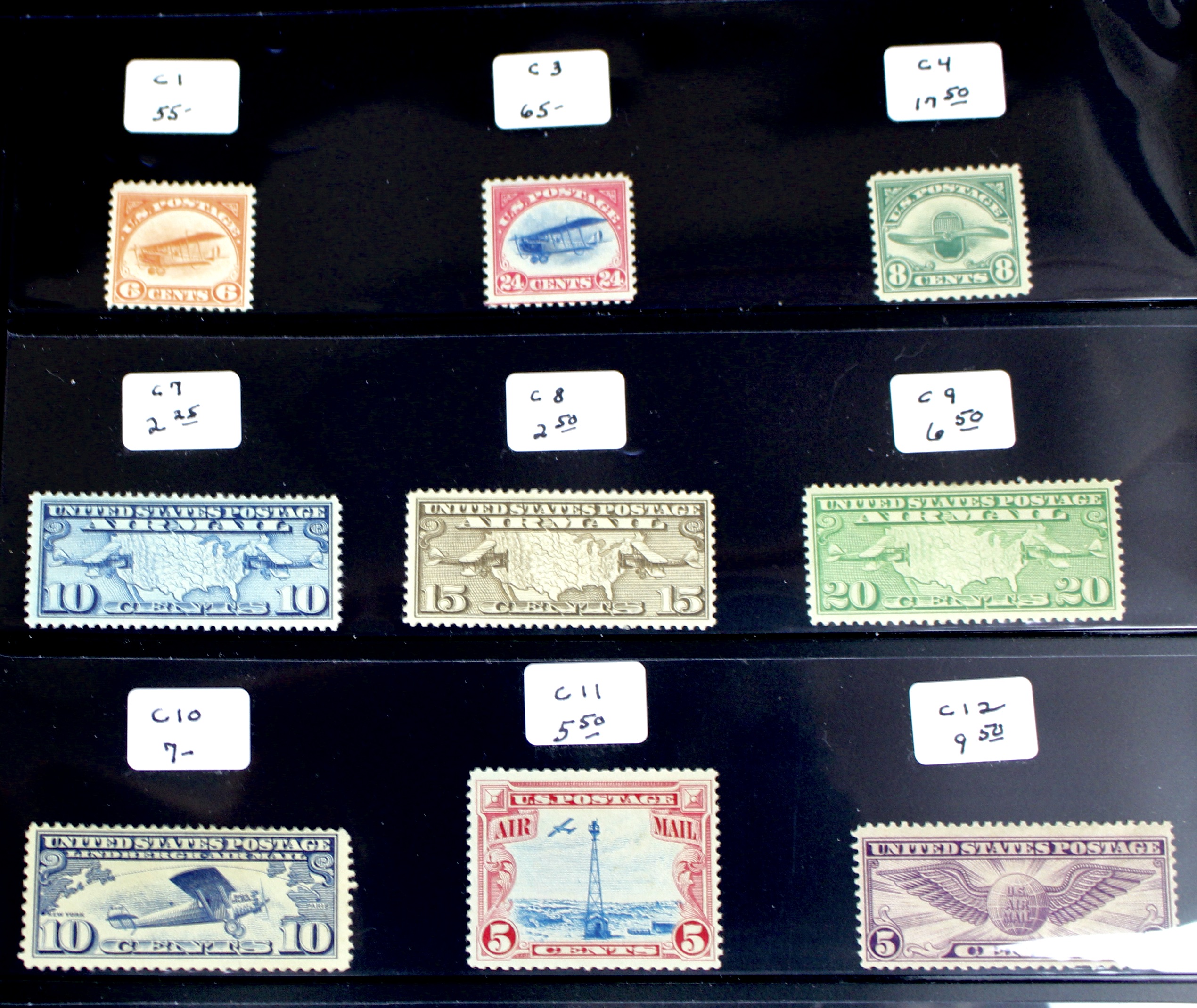 Fifteen Different Early U.S. Airmail Postage Stamps, MH