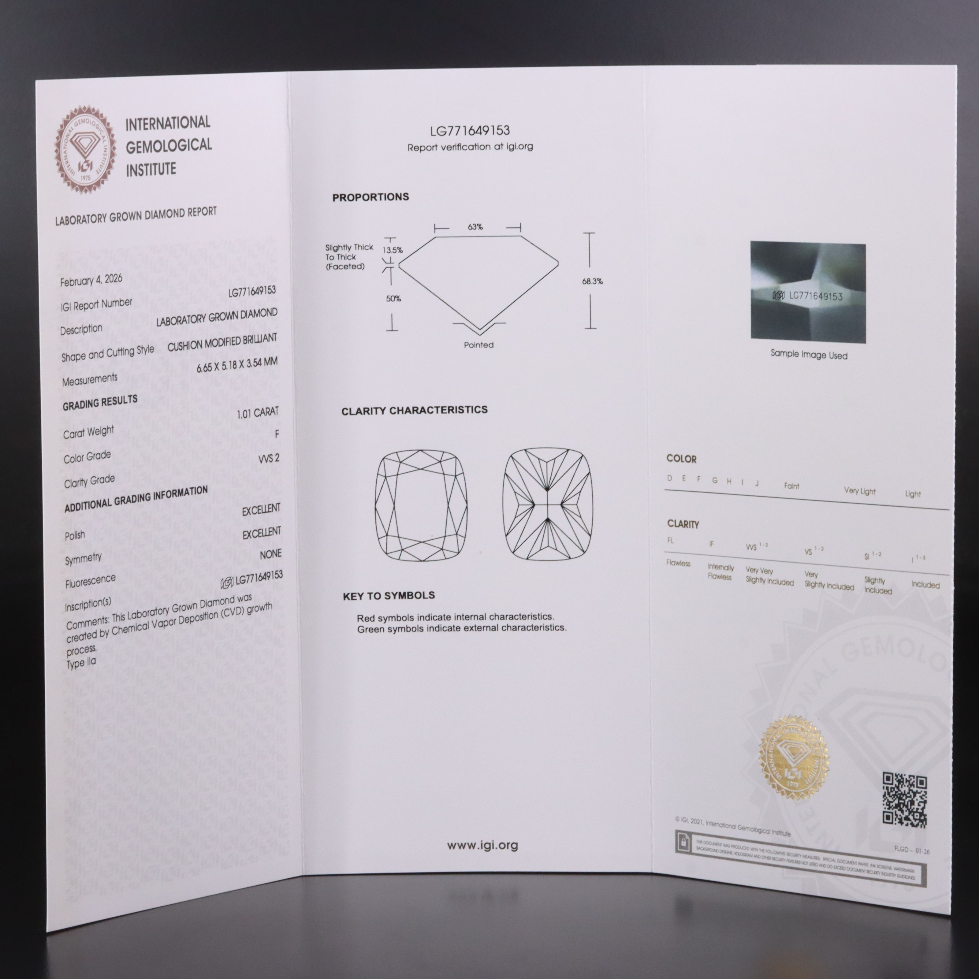 Loose 1.01 CT Lab Grown Diamond with IGI Report