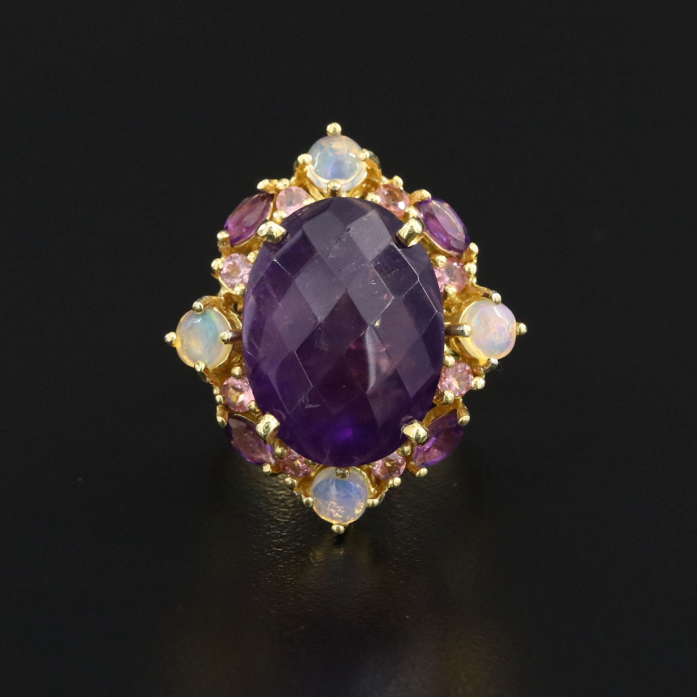 Sterling Ring with Amethyst, Opal, and Rose Quartz