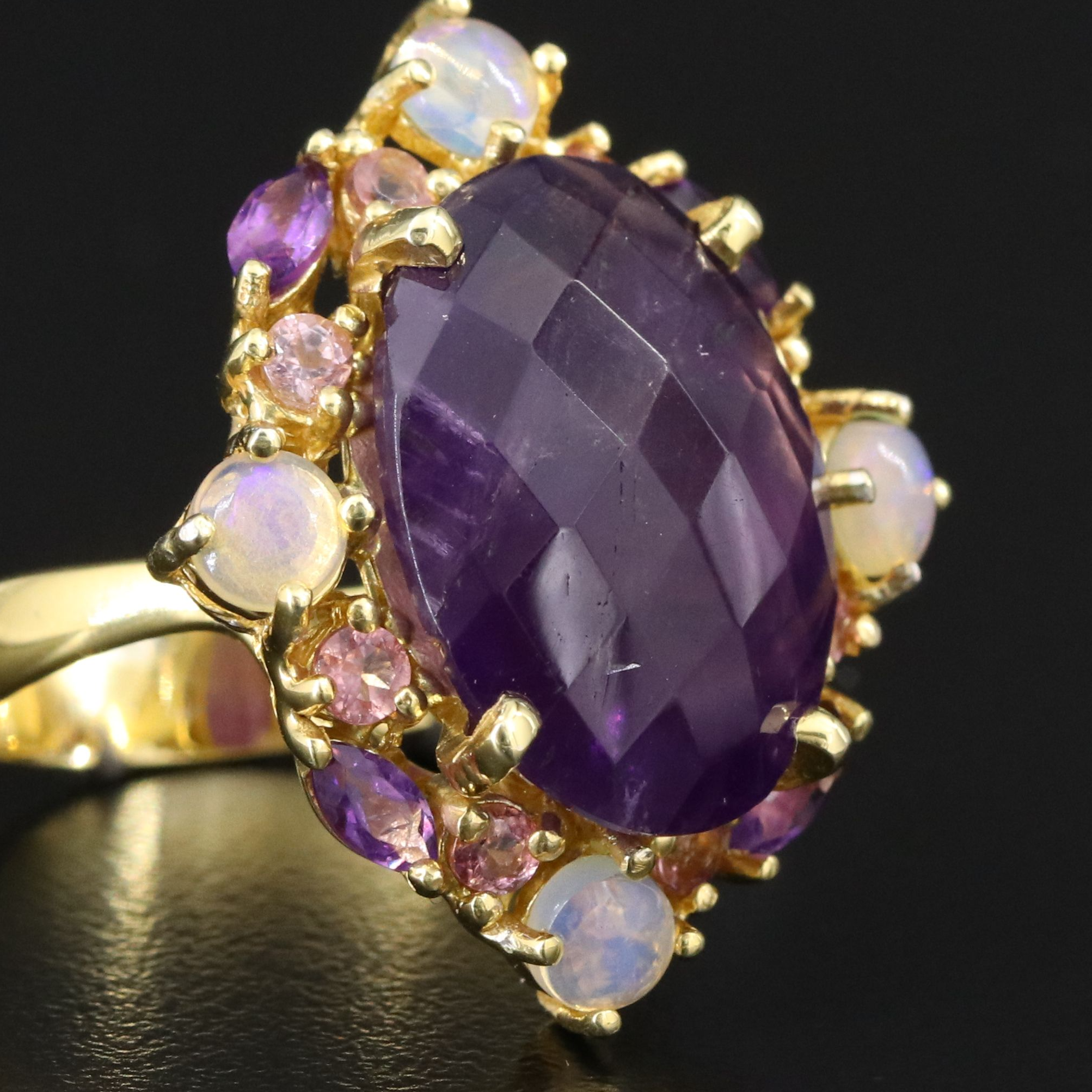 Sterling Ring with Amethyst, Opal, and Rose Quartz
