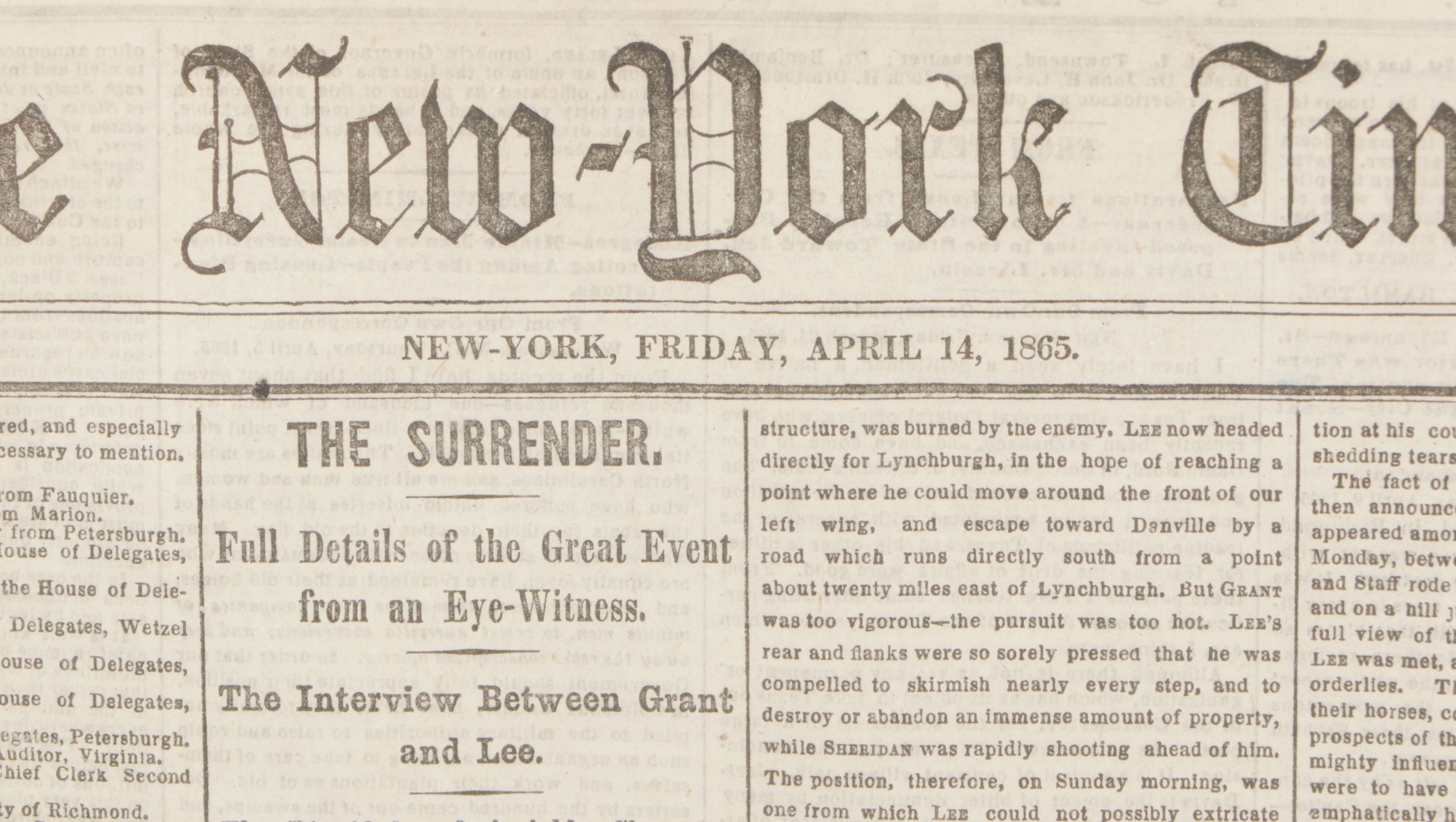 New York Times & New York Tribune Newspaper Articles Announcing End of Civil War