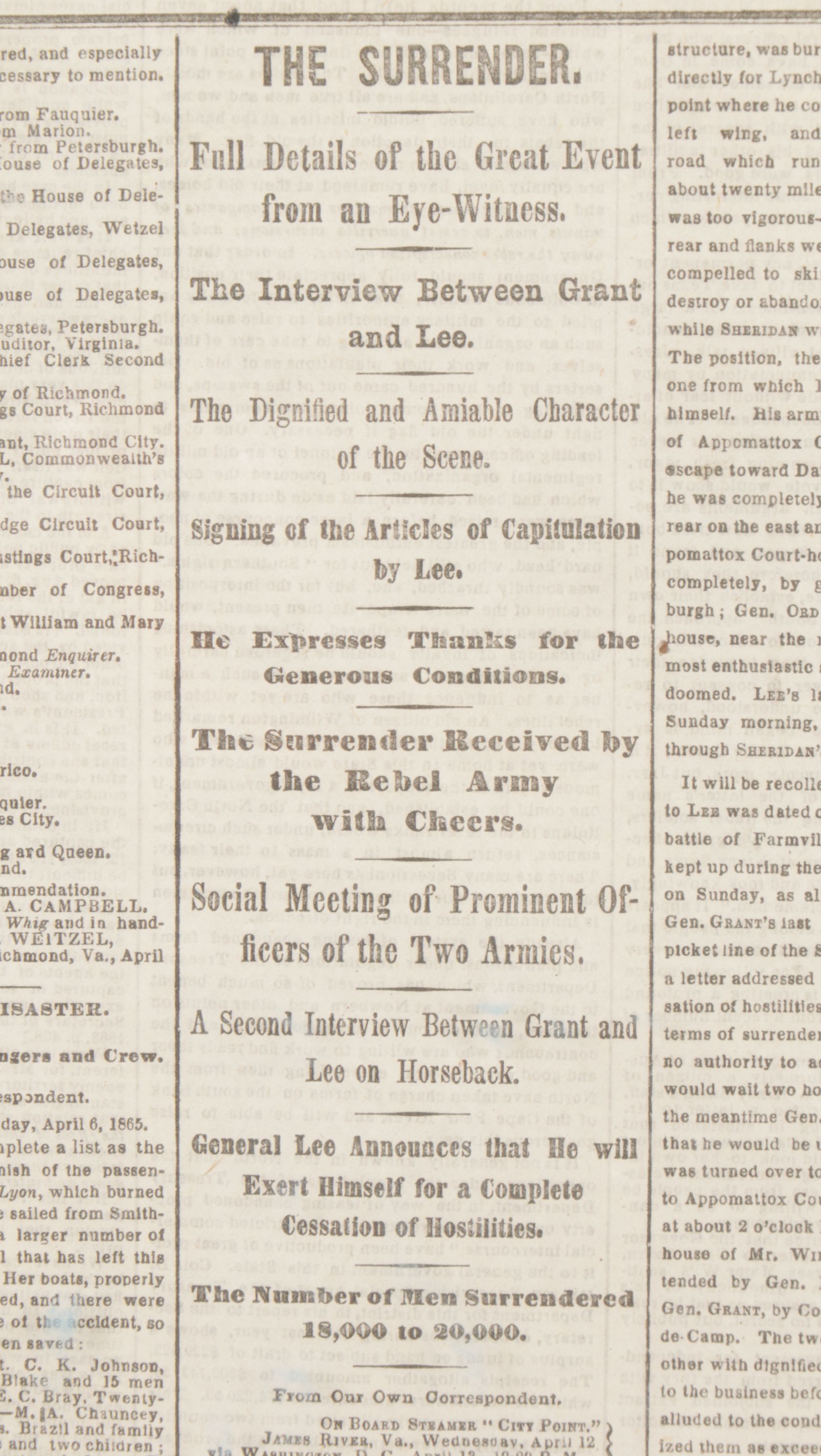 New York Times & New York Tribune Newspaper Articles Announcing End of Civil War