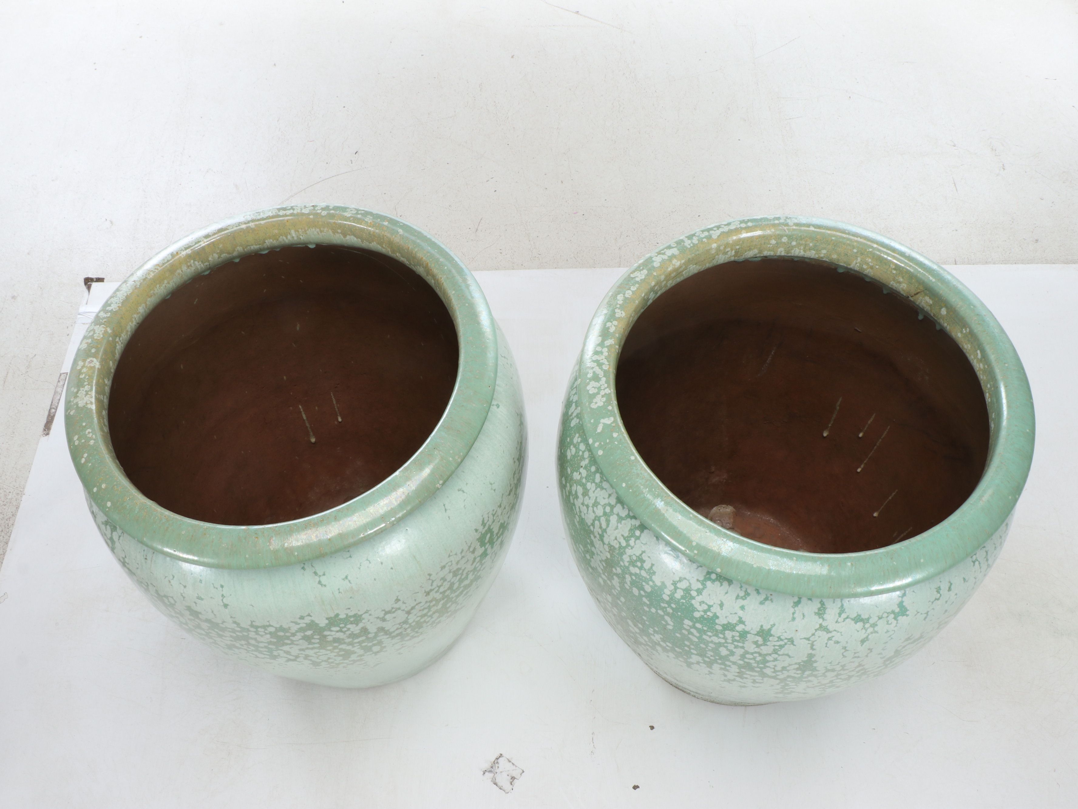 Mottled Green Glaze Earthenware Planters