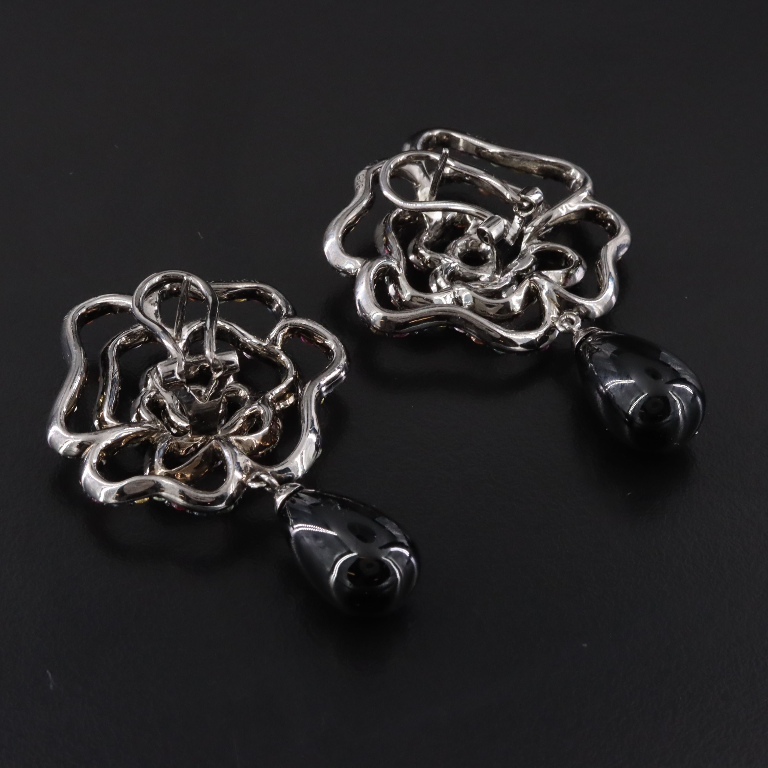 Carlo Viani Sterling Black Onyx, Ruby, and Multicolored Sapphire Earrings