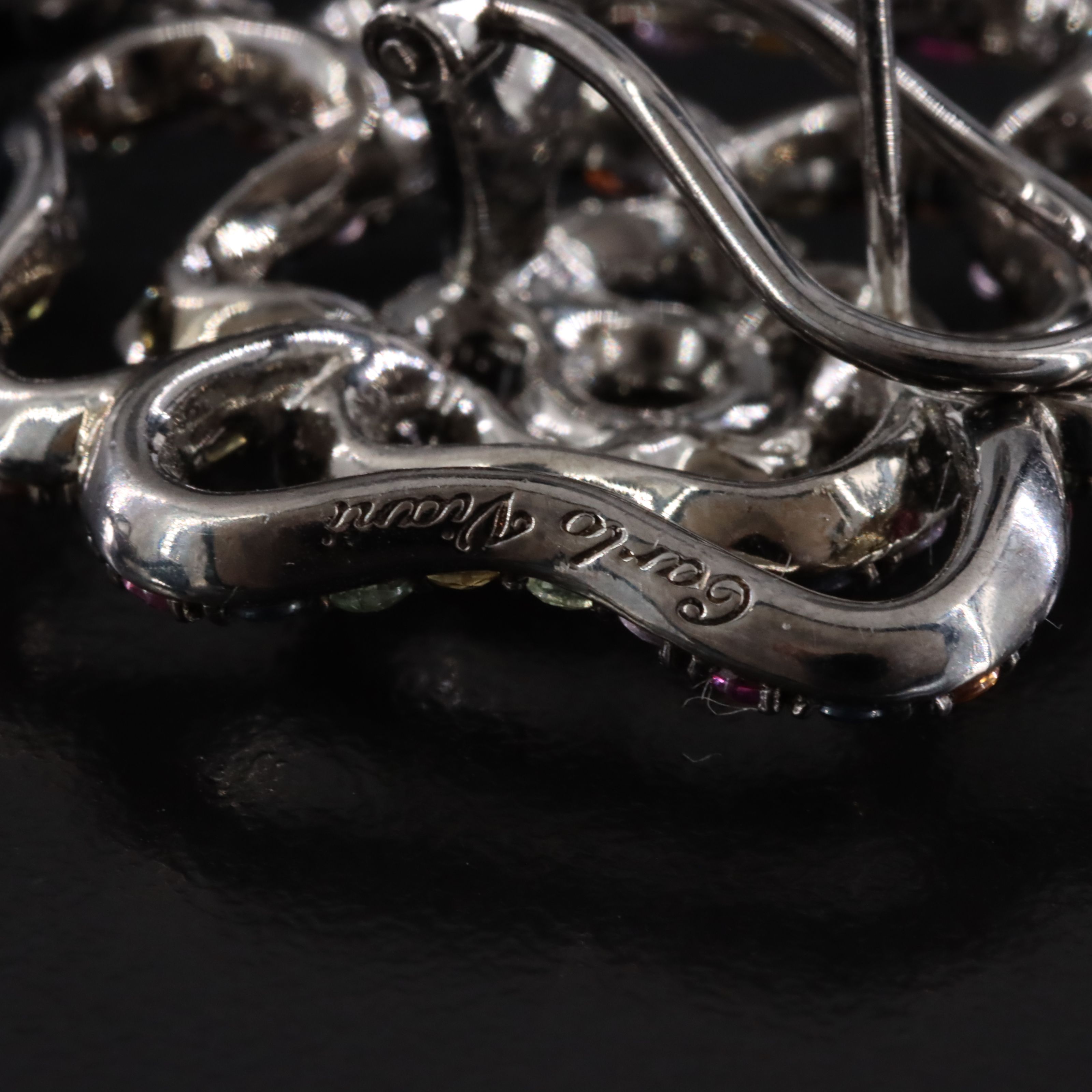 Carlo Viani Sterling Black Onyx, Ruby, and Multicolored Sapphire Earrings