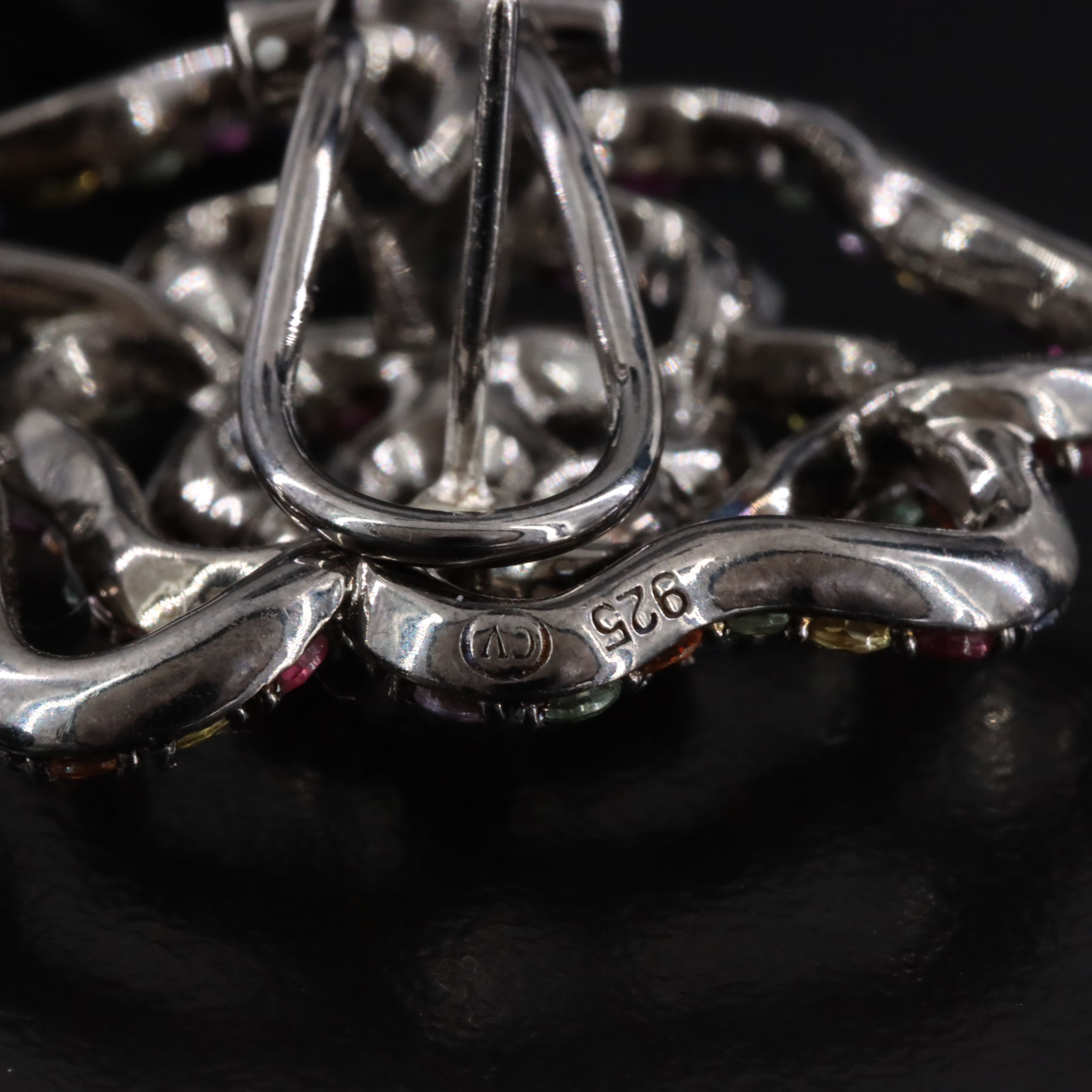 Carlo Viani Sterling Black Onyx, Ruby, and Multicolored Sapphire Earrings