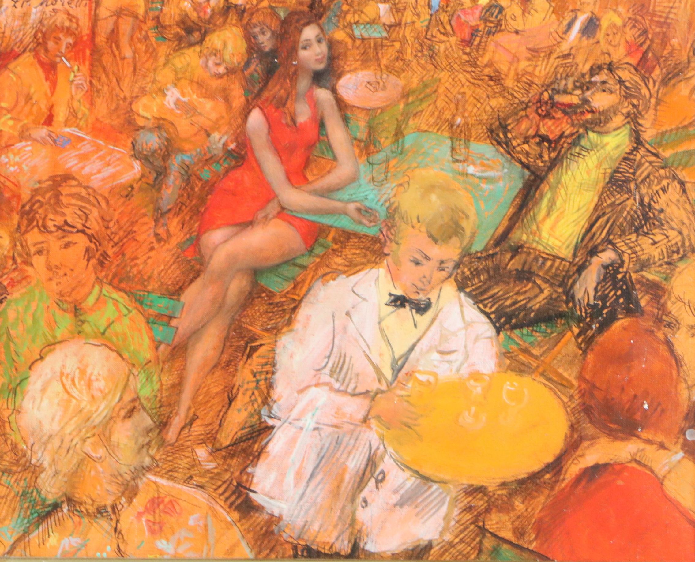 L. P. Moretti Oil Painting "Le repas du peintre et son modèle," 20th C.