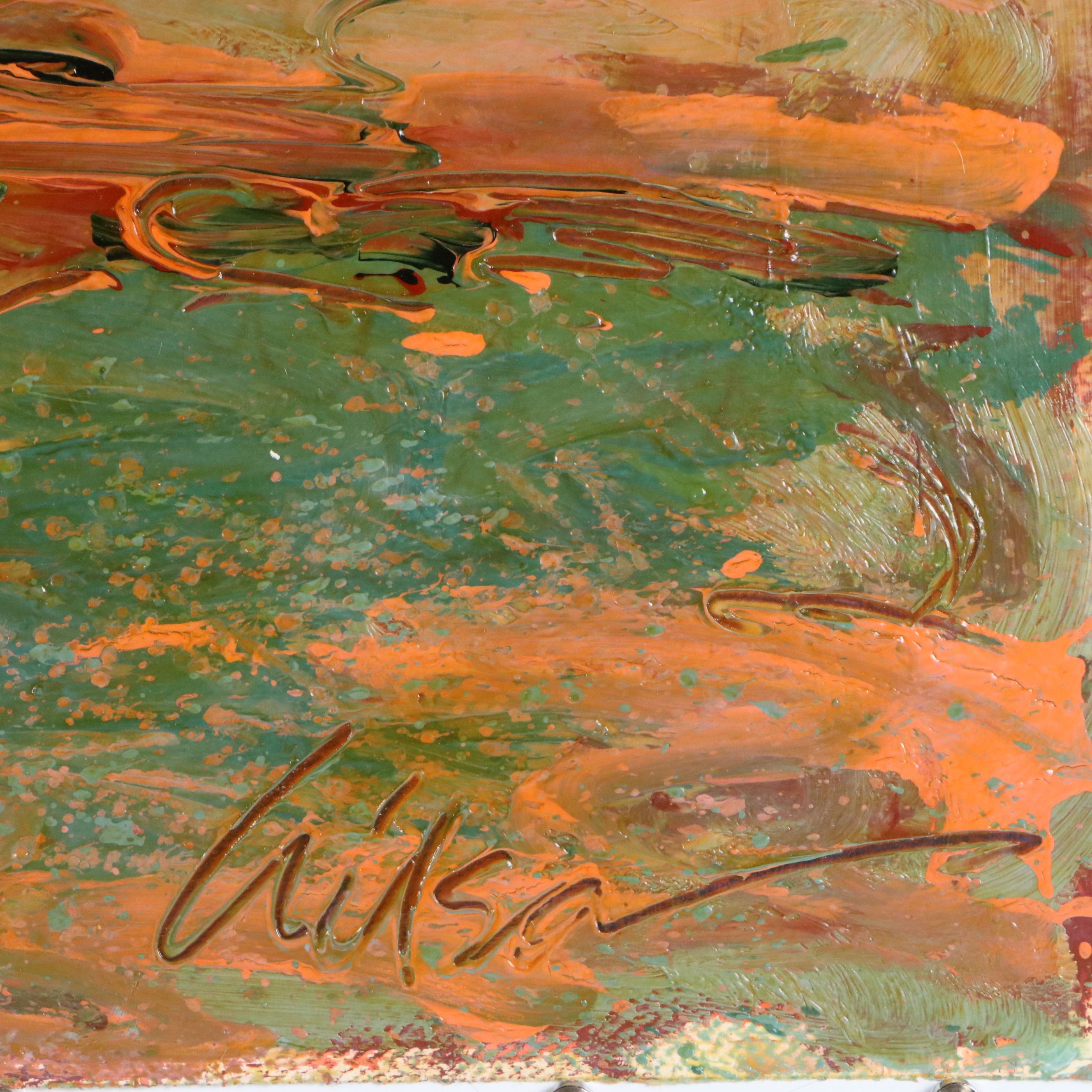 Harry Hilson Oil Painting of Abstract Landscape, Mid to Late 20th Century