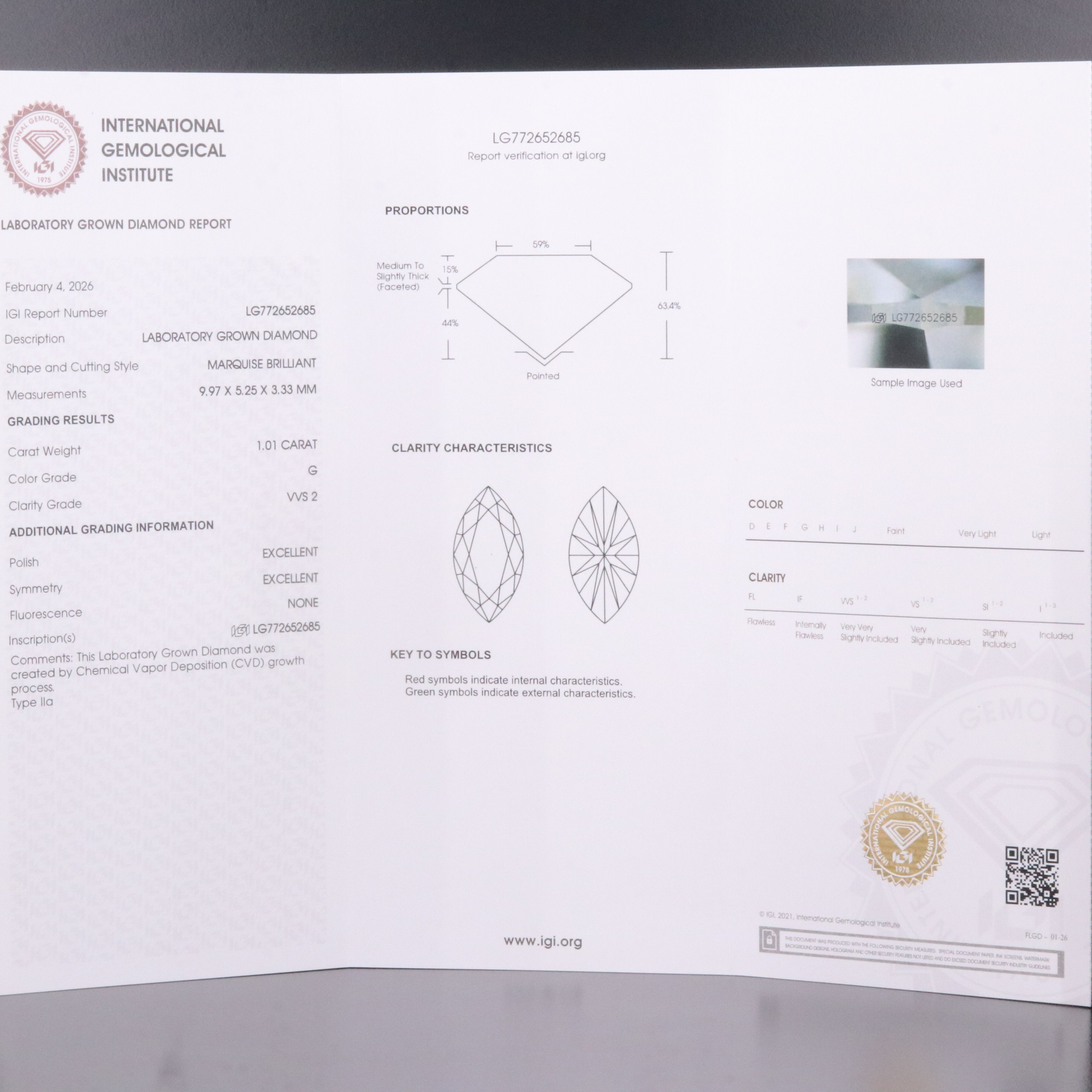 Loose 1.01 CT Lab Grown Diamond with IGI Report