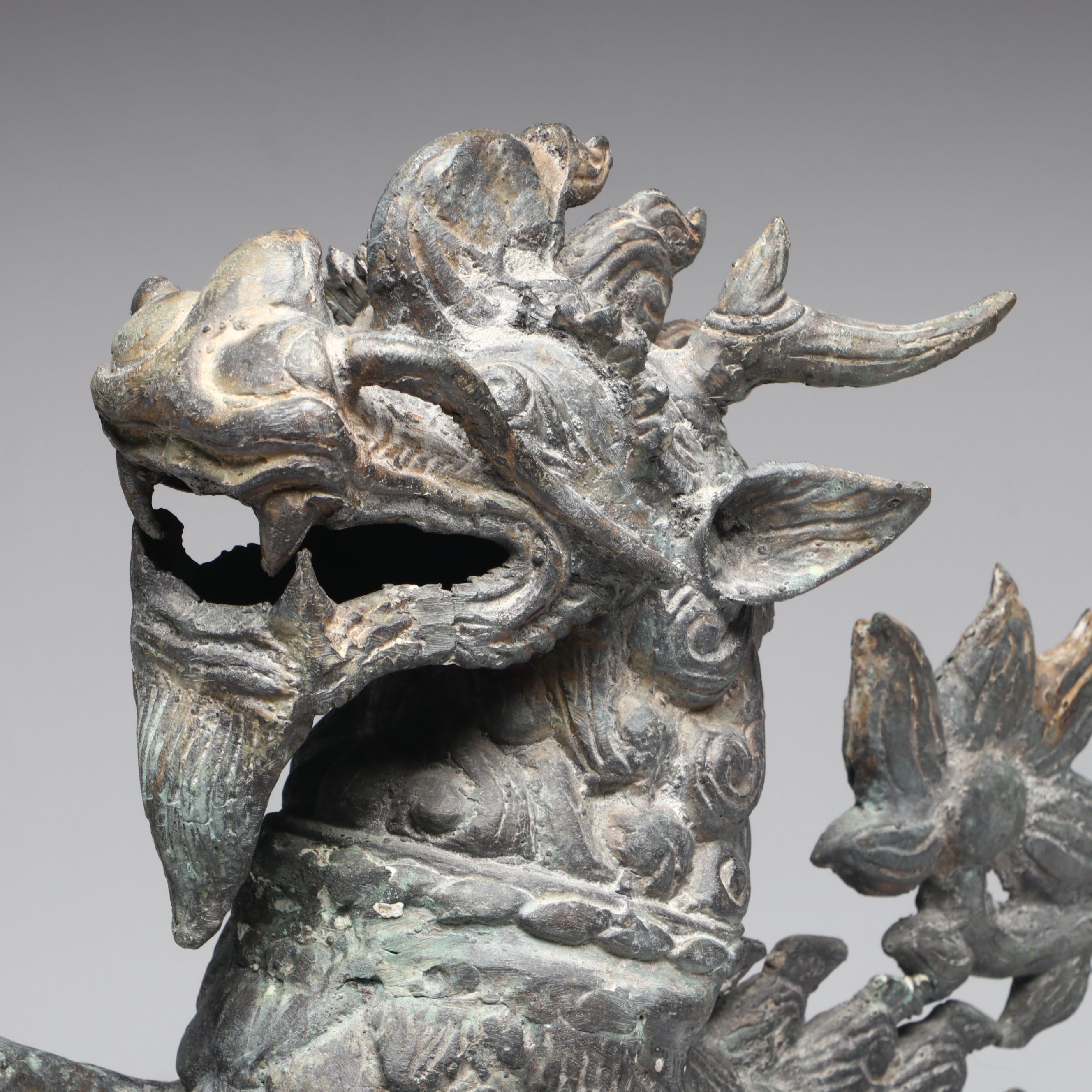 Patinated Qilin Metal Figurine Pair