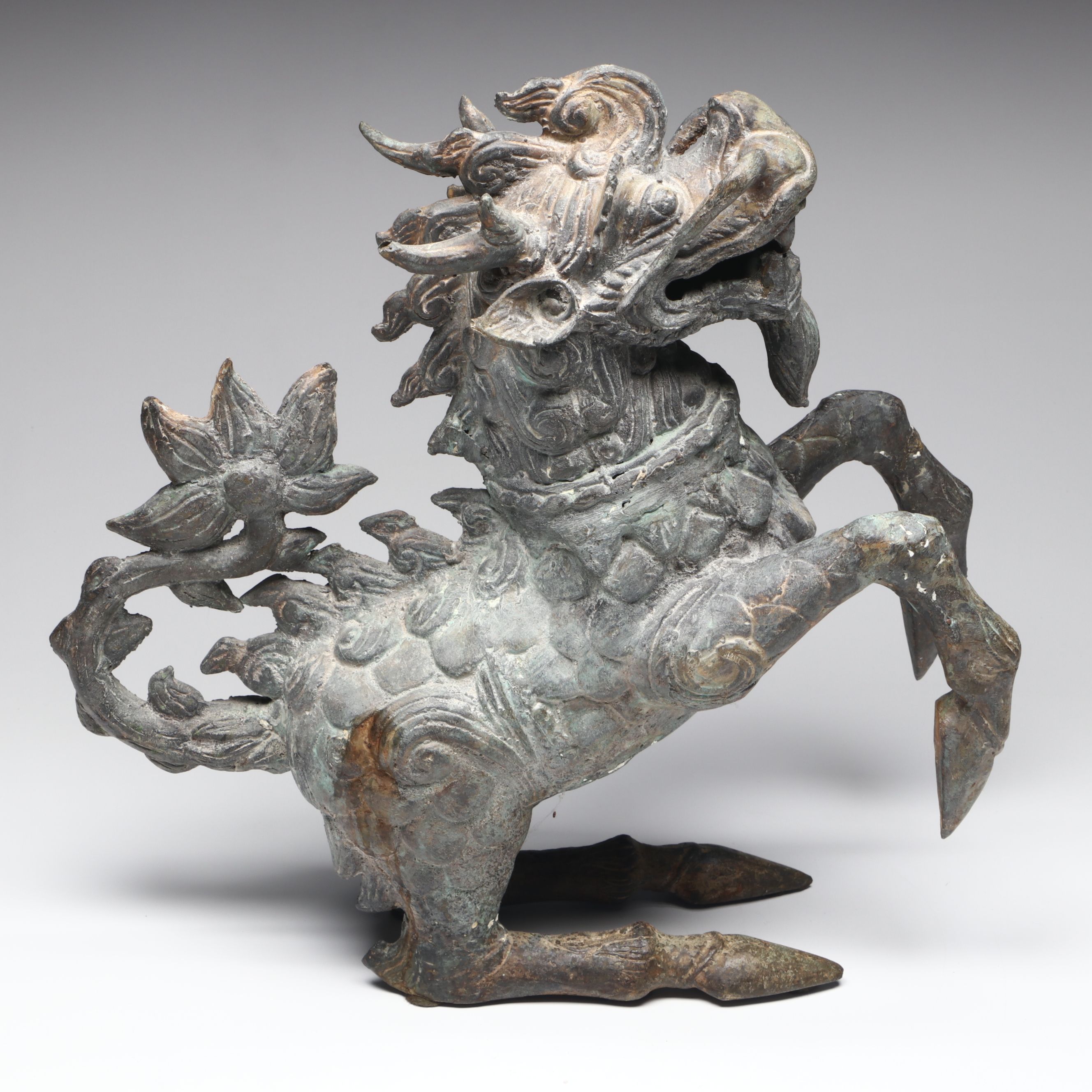 Patinated Qilin Metal Figurine Pair