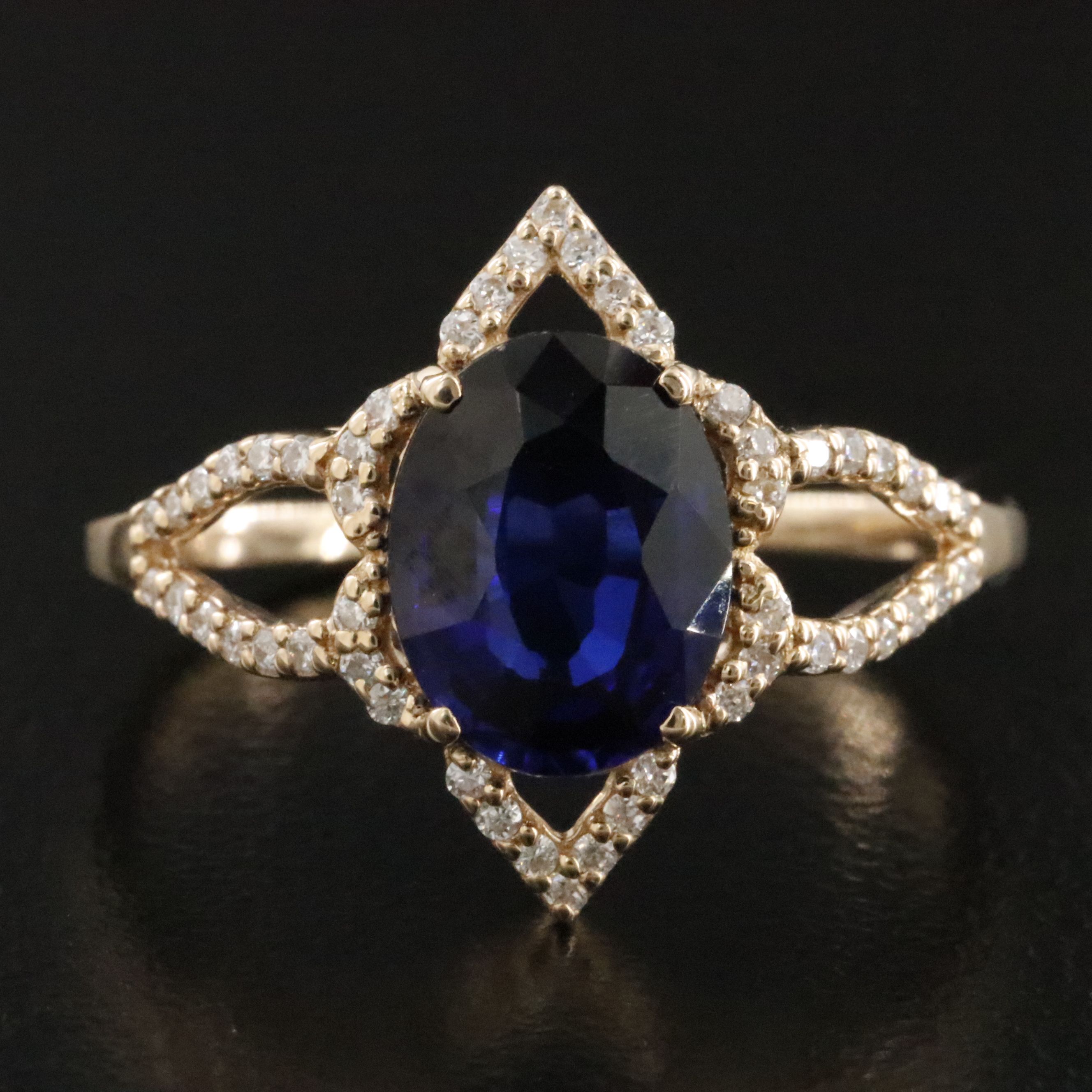 14K 1.92 CT Lab Grown Sapphire and Moissanite Ring