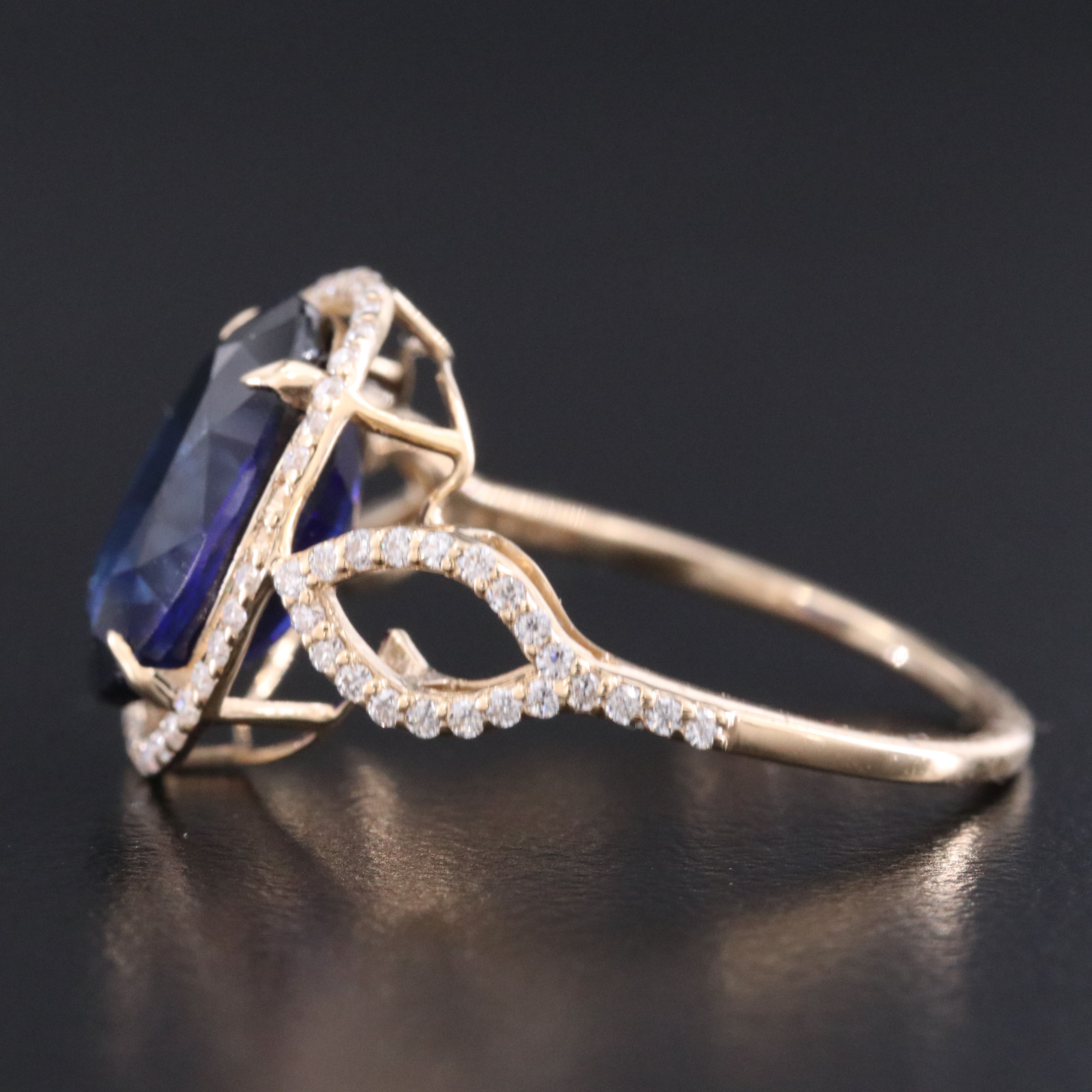 14K 4.10 CT Lab Grown Sapphire and Moissanite Ring