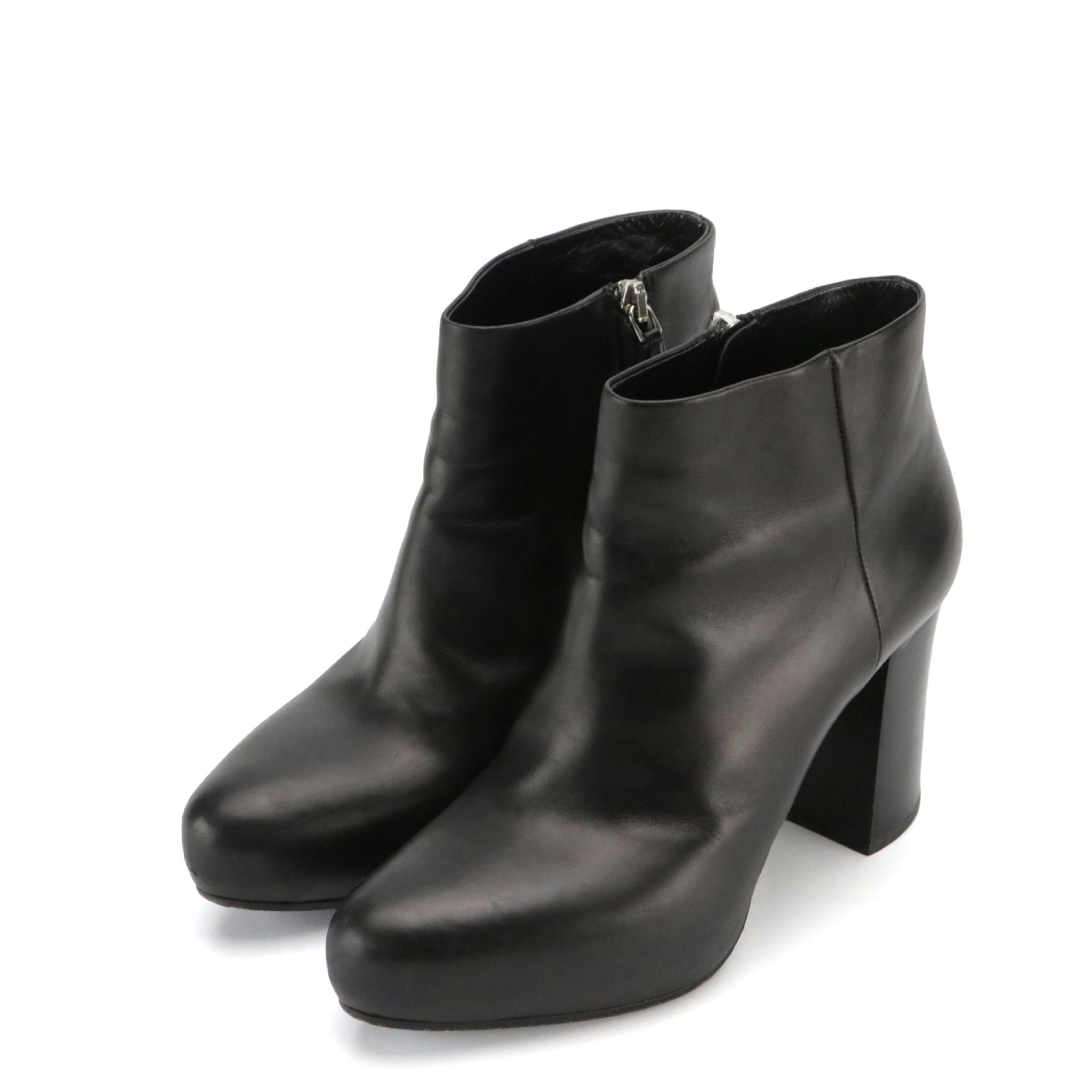 Prada Black Lambskin Leather Block Heel Ankle Boots
