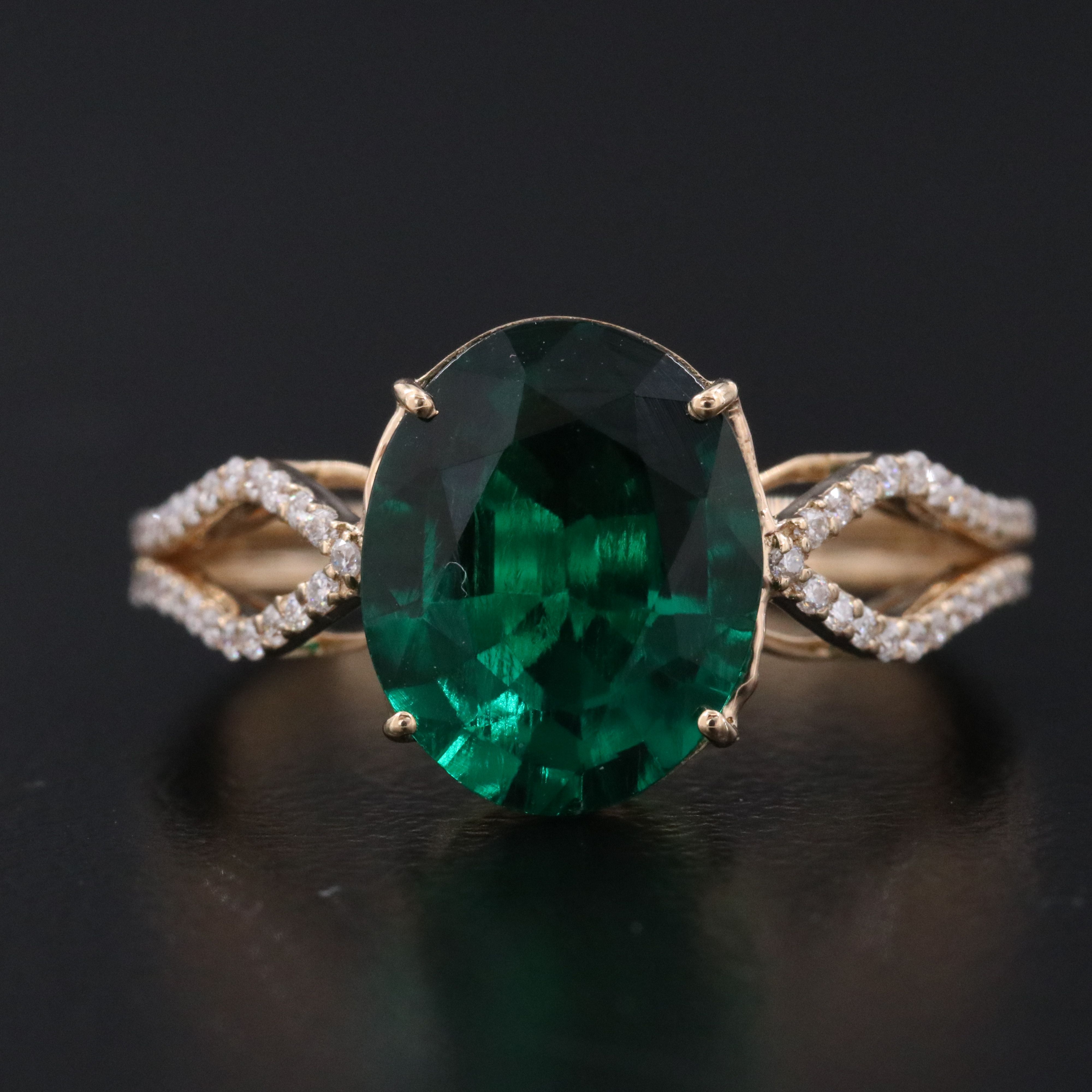 14K 2.55 CT Lab Grown Emerald and Moissanite Ring