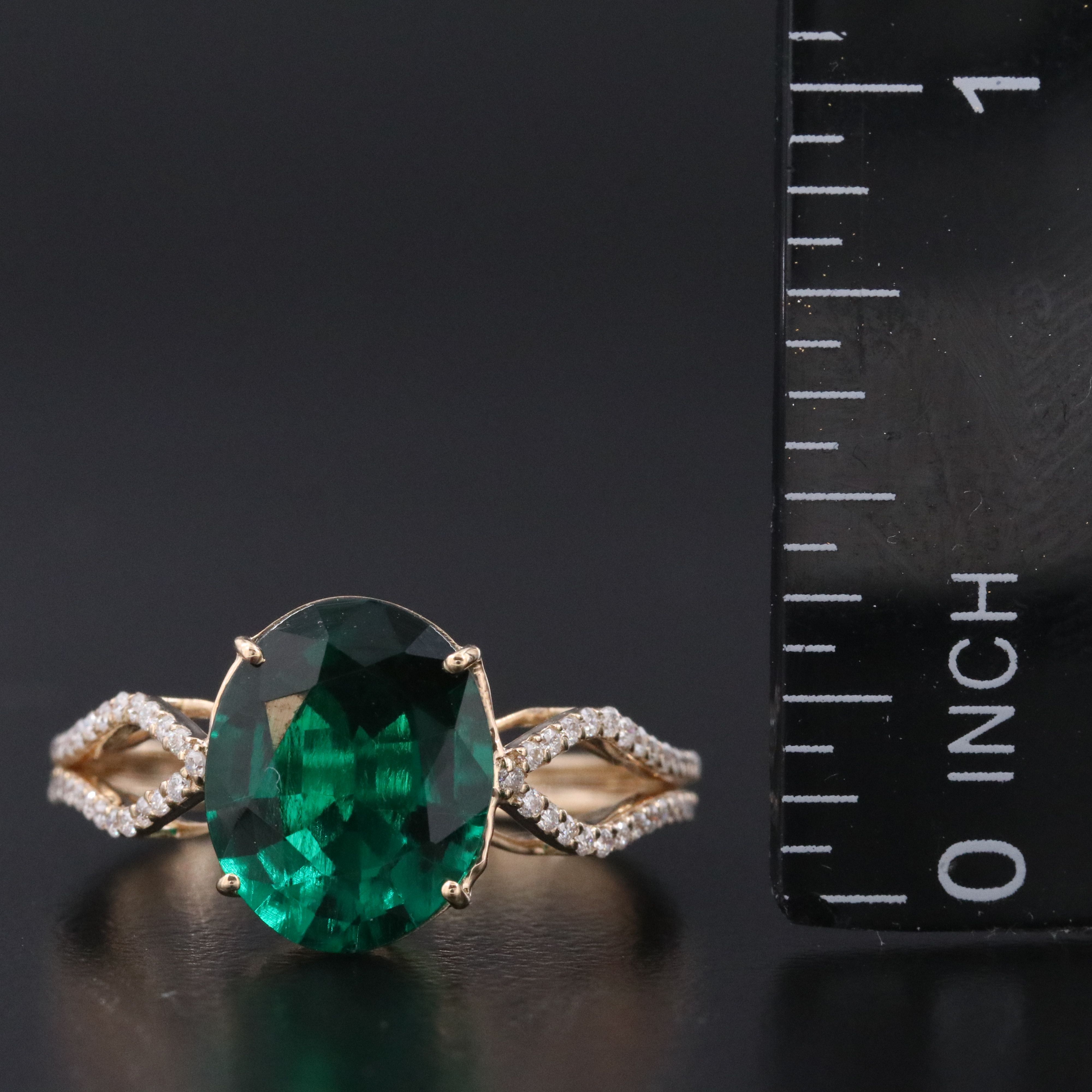 14K 2.55 CT Lab Grown Emerald and Moissanite Ring