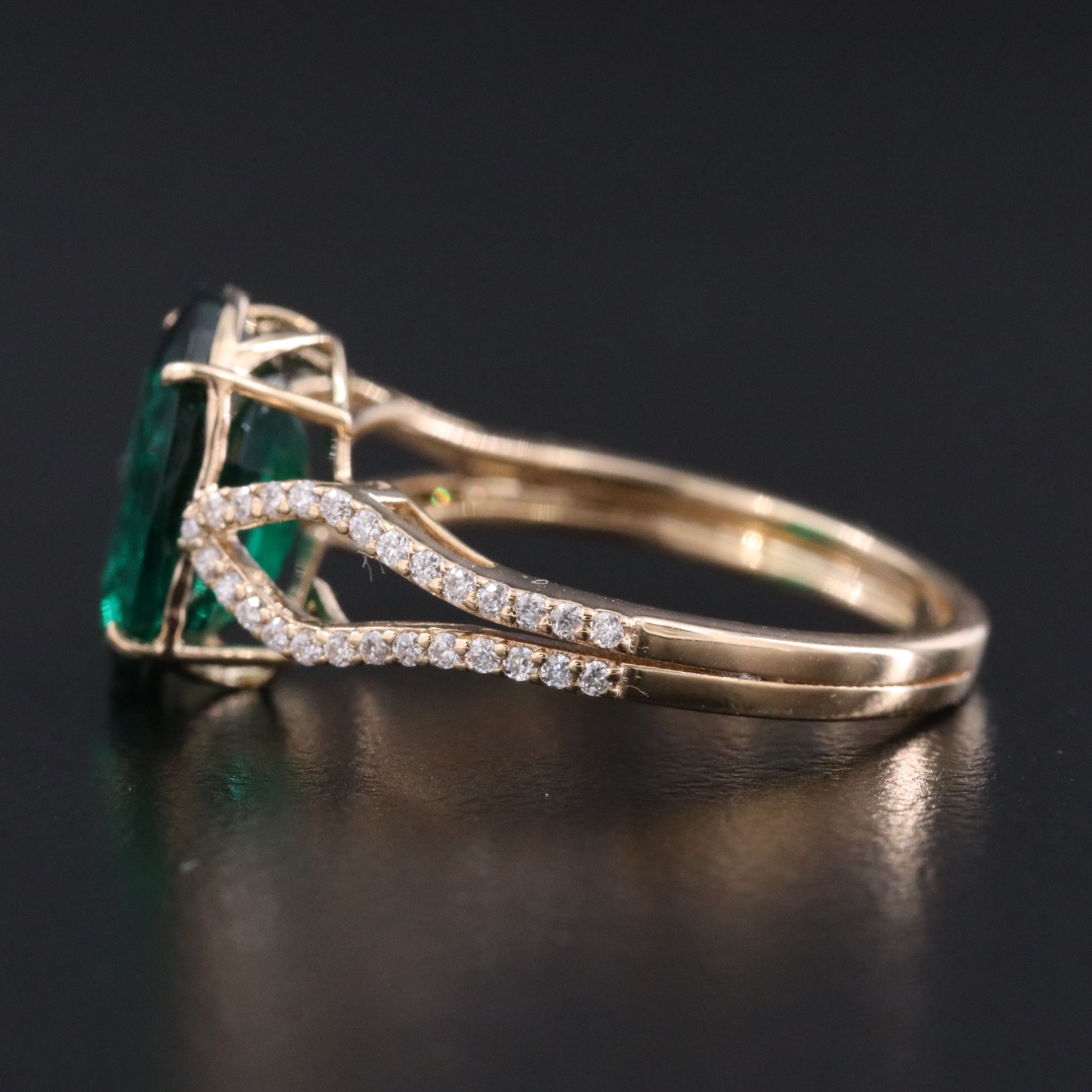 14K 2.55 CT Lab Grown Emerald and Moissanite Ring
