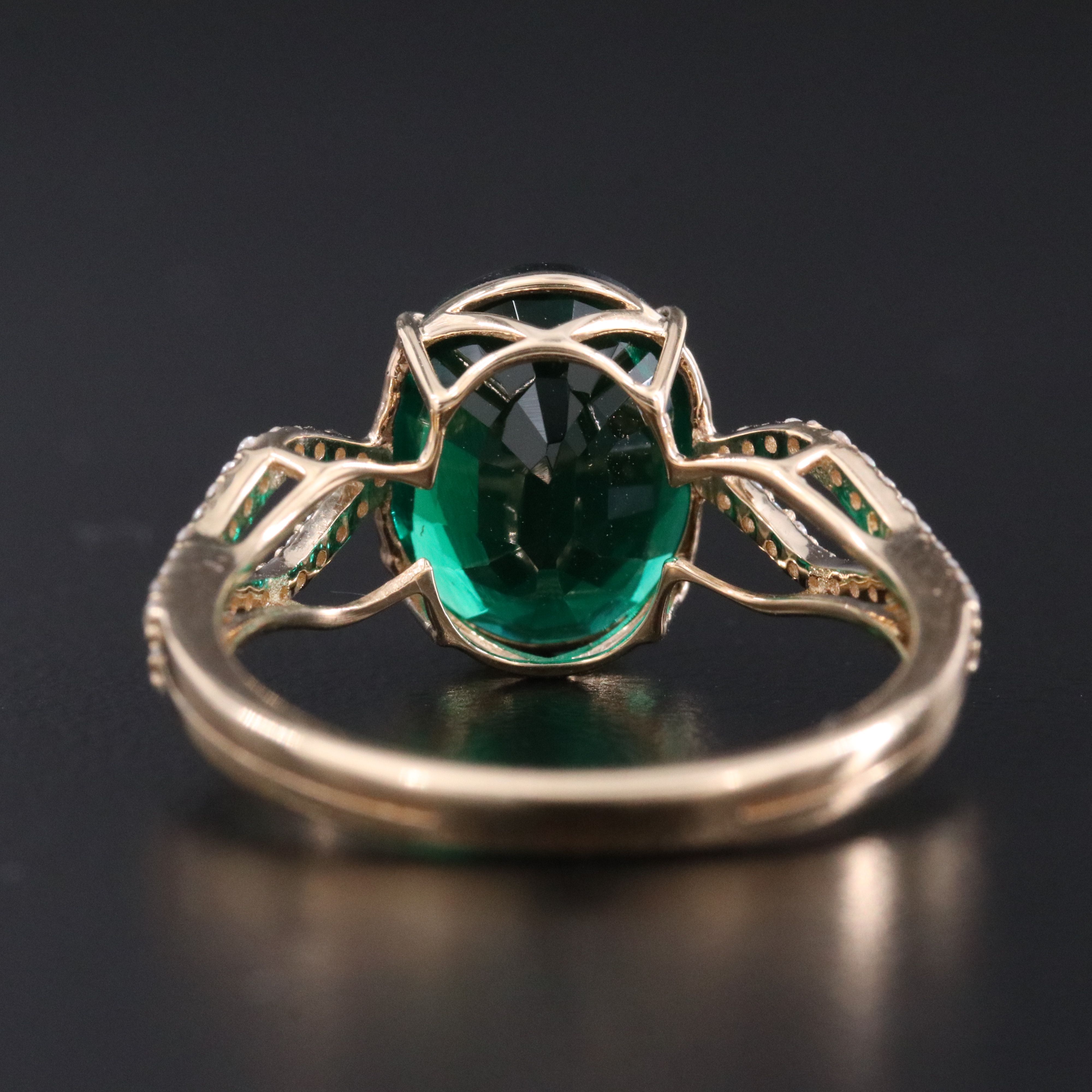 14K 2.55 CT Lab Grown Emerald and Moissanite Ring