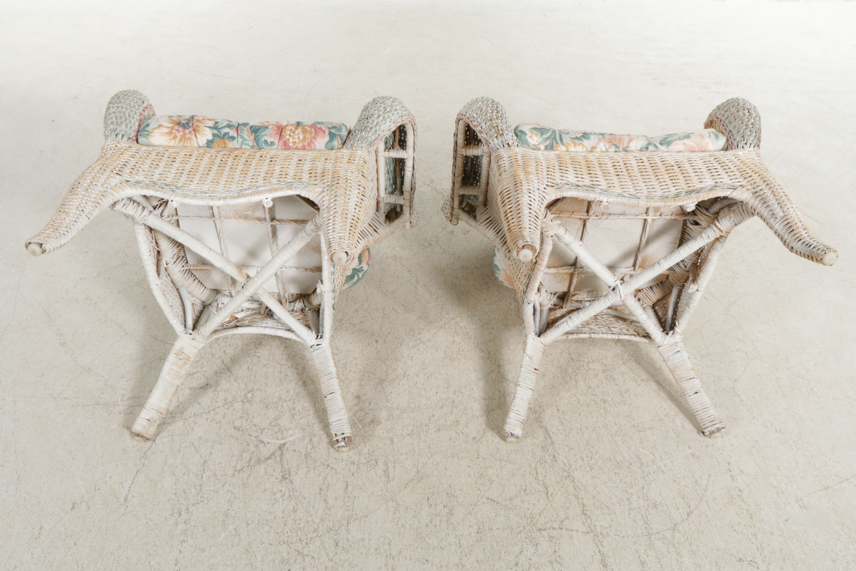 Painted Wicker Patio Loveseat and Armchairs