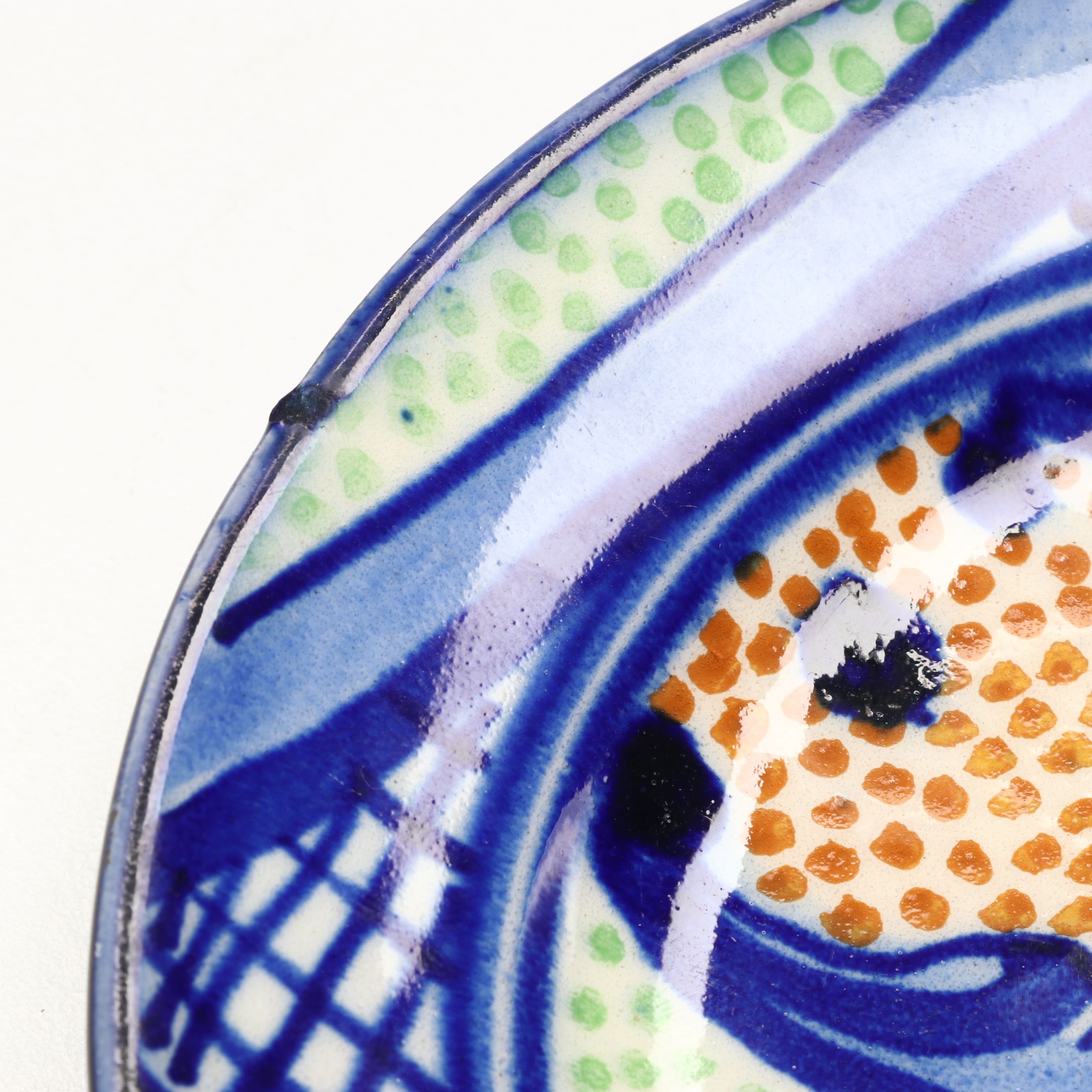 Ceramic Ashtray, Metal Bowl, Greek 24K Decorated Bowl, and Ceramic Plates