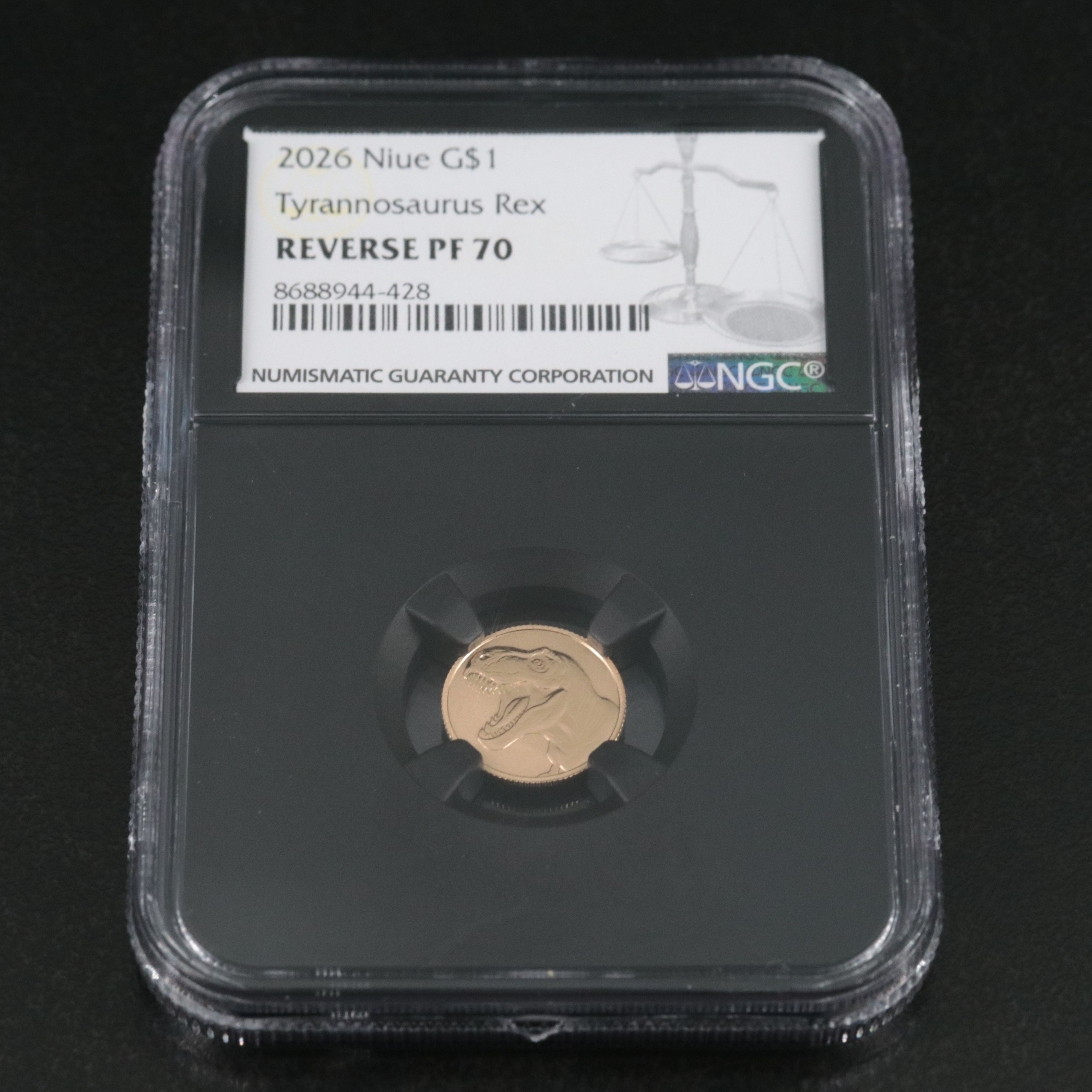 NGC Reverse Proof 70, 2026 Nuie One Gram Trannosurus Gold Coin