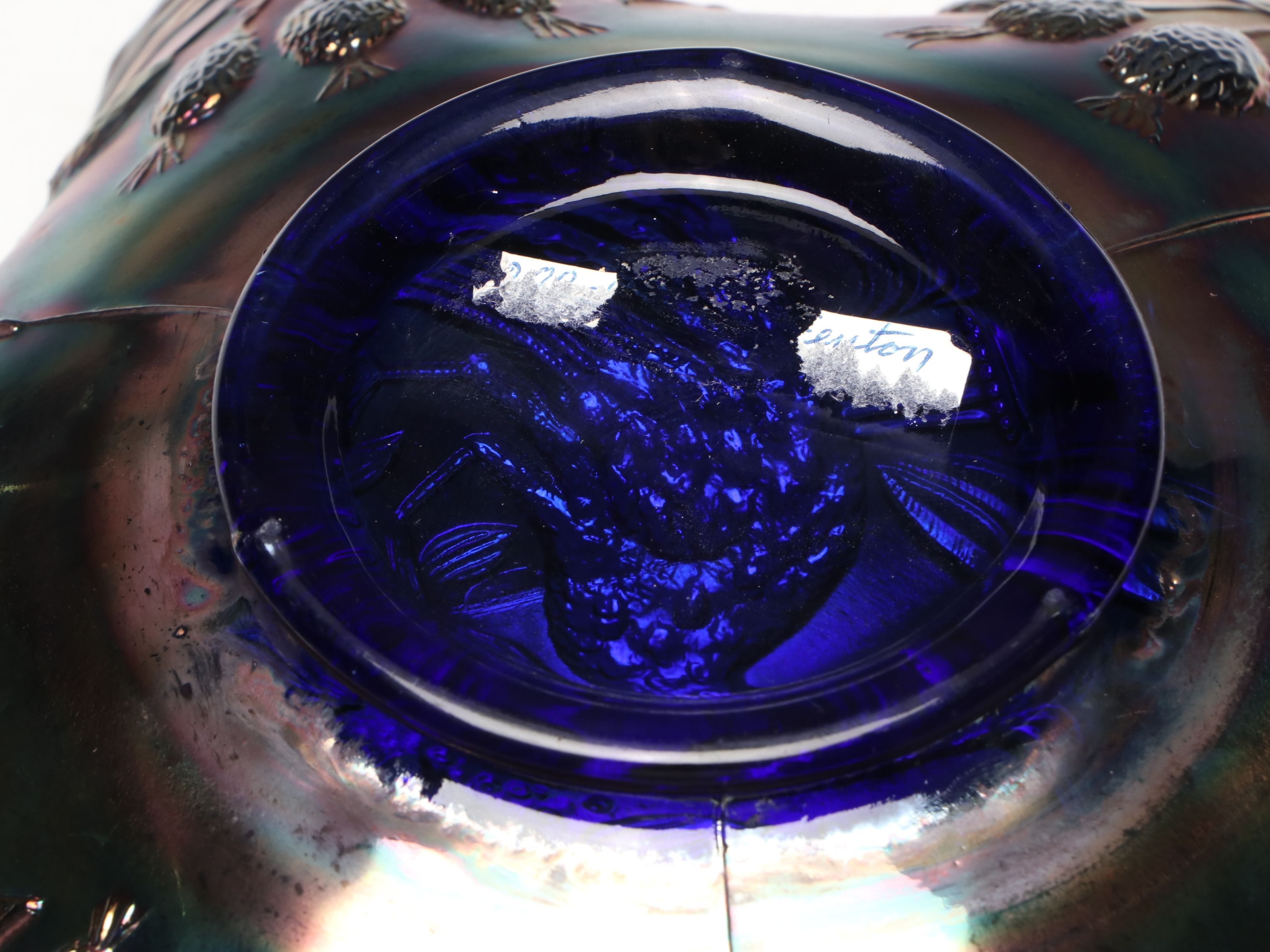 Fenton "Peacock and Urn" Carnival Glass Ruffled Bowl, Early 20th Century