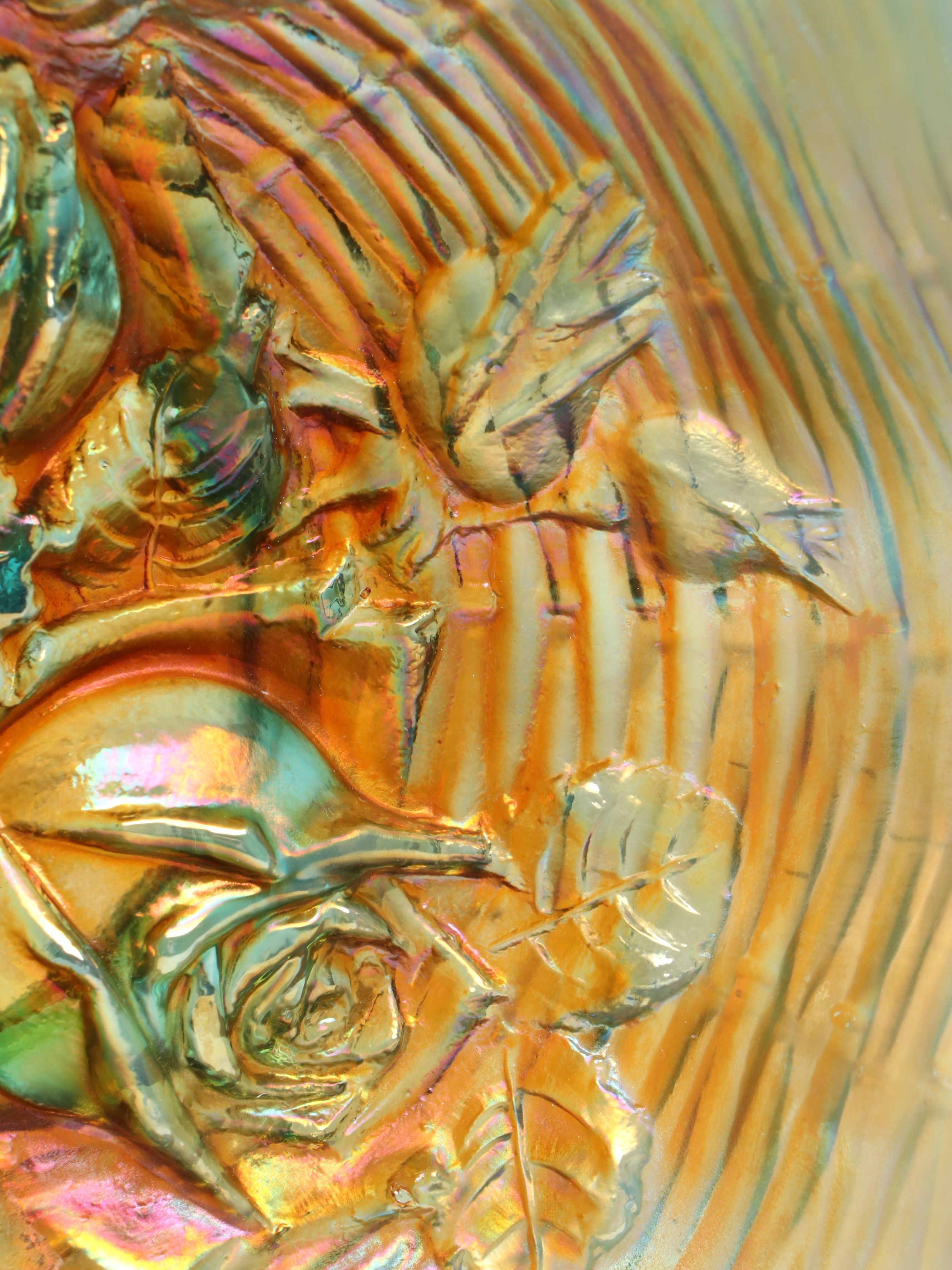 Northwood "Rose Show" Carnival Glass Ruffled Bowl, Early 20th Century