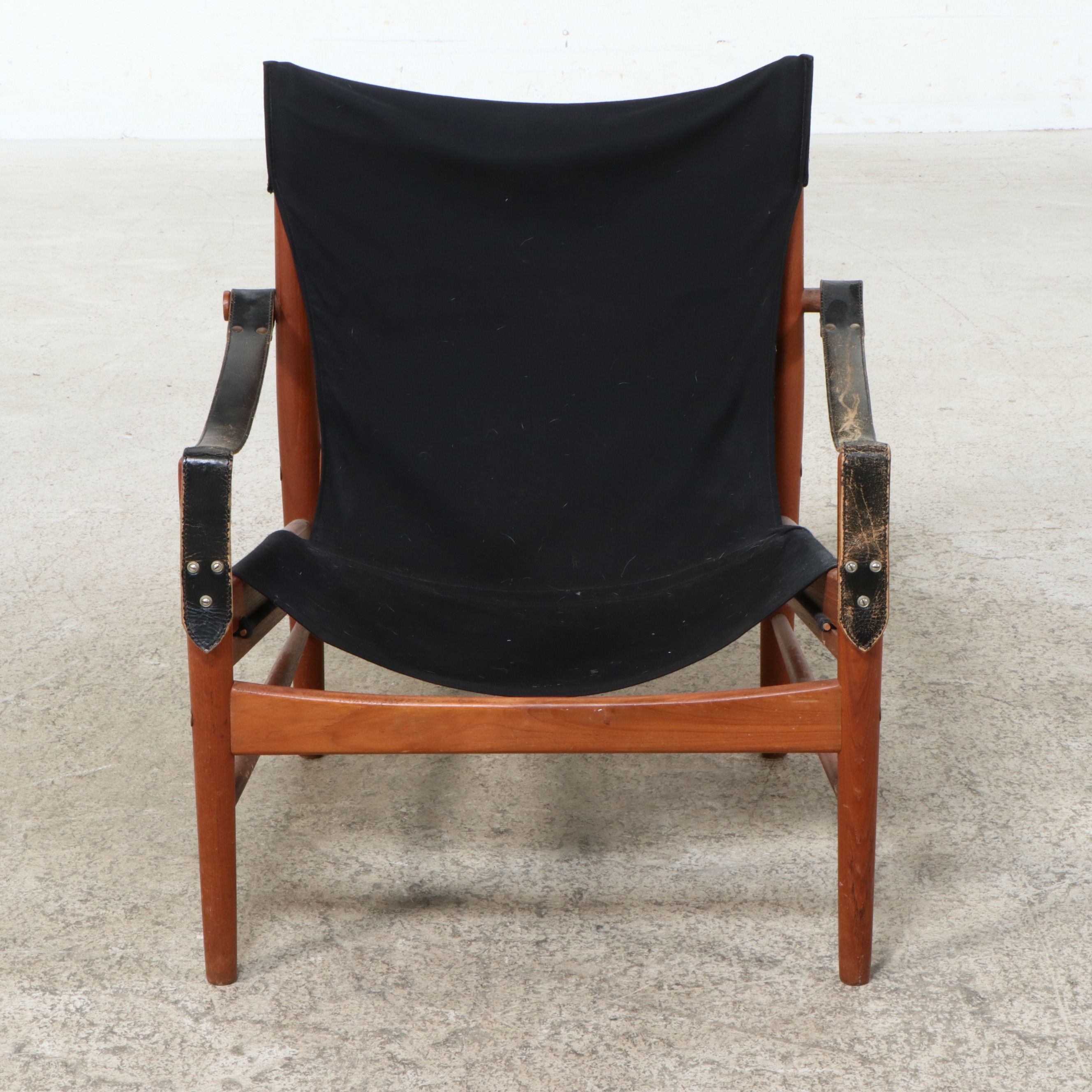 Danish Modern Style Leather and Wood Safari Chair, 1970s