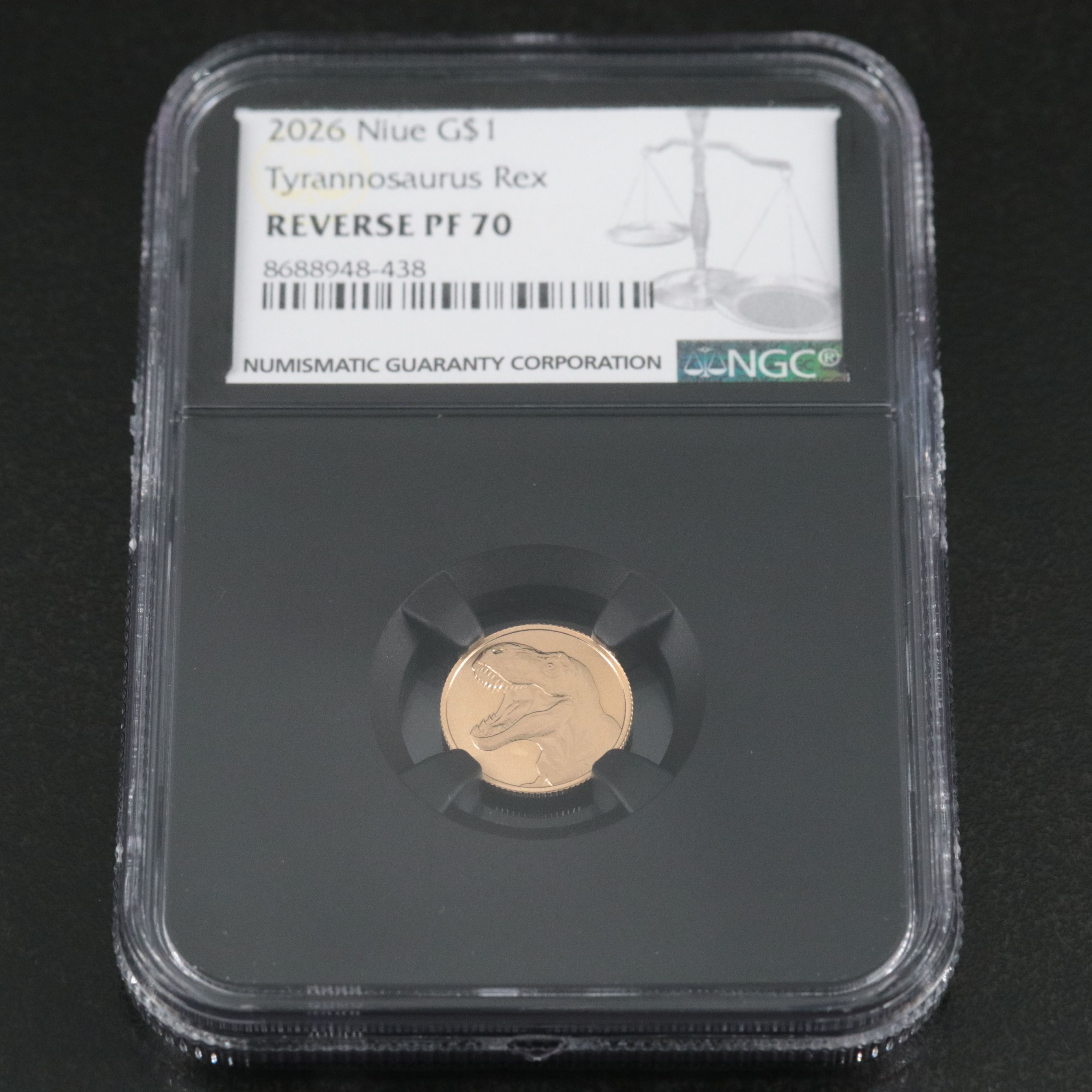 NGC Reverse Proof 70, 2026 Nuie One Gram Tyrannosaurus Gold Coin