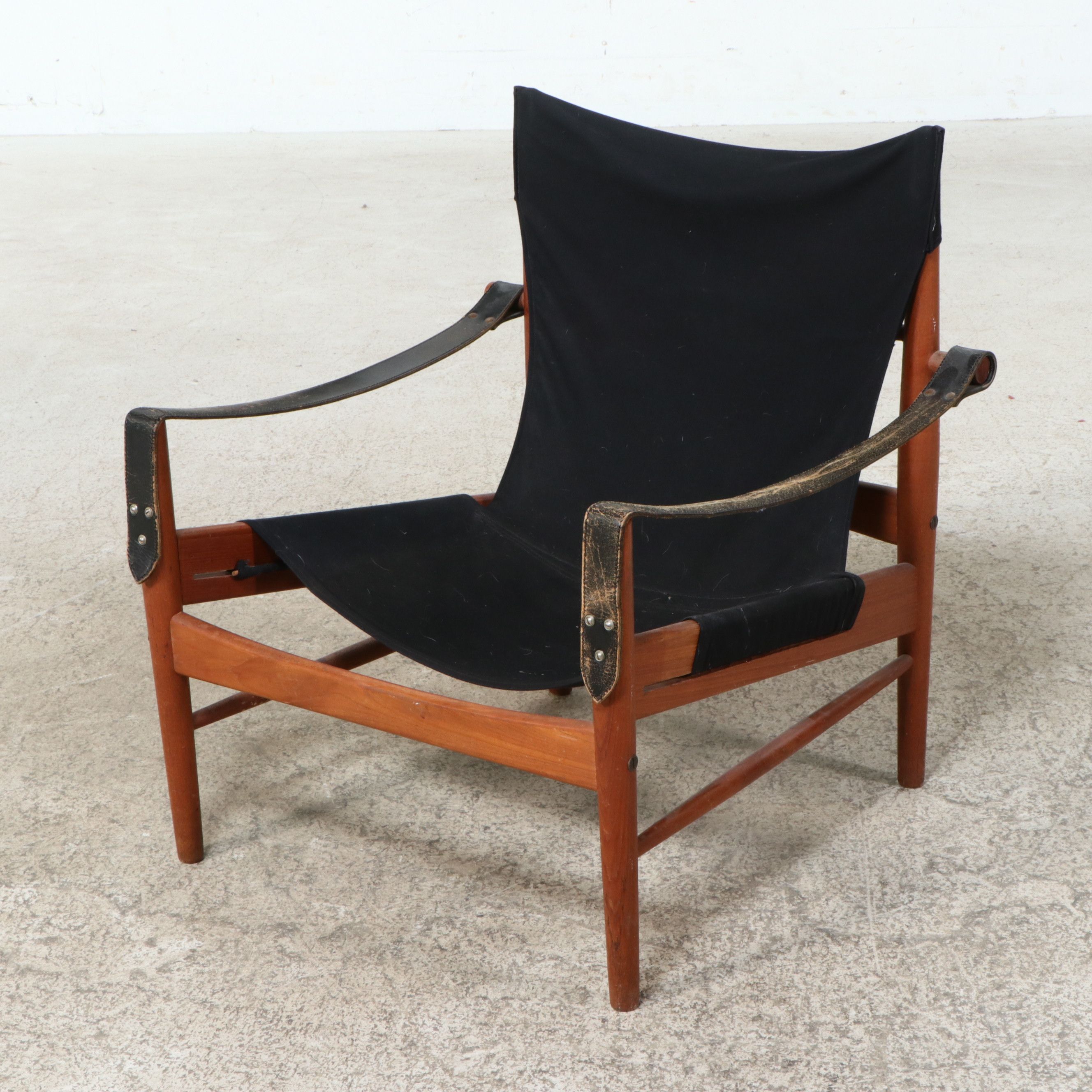 Danish Modern Style Leather and Wood Safari Chair, 1970s