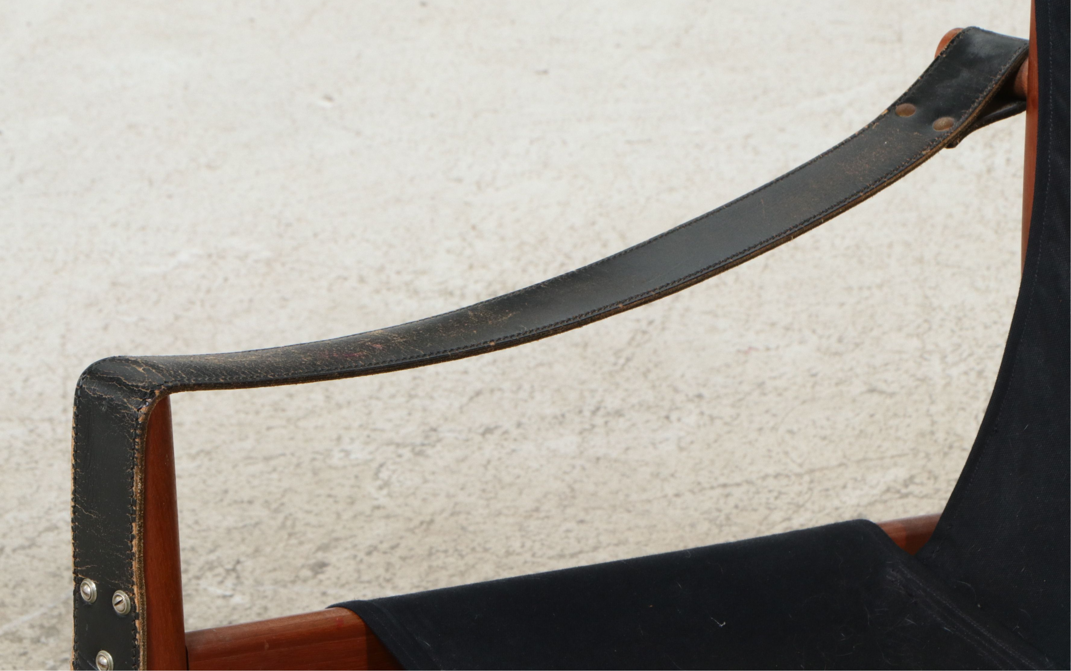 Danish Modern Style Leather and Wood Safari Chair, 1970s