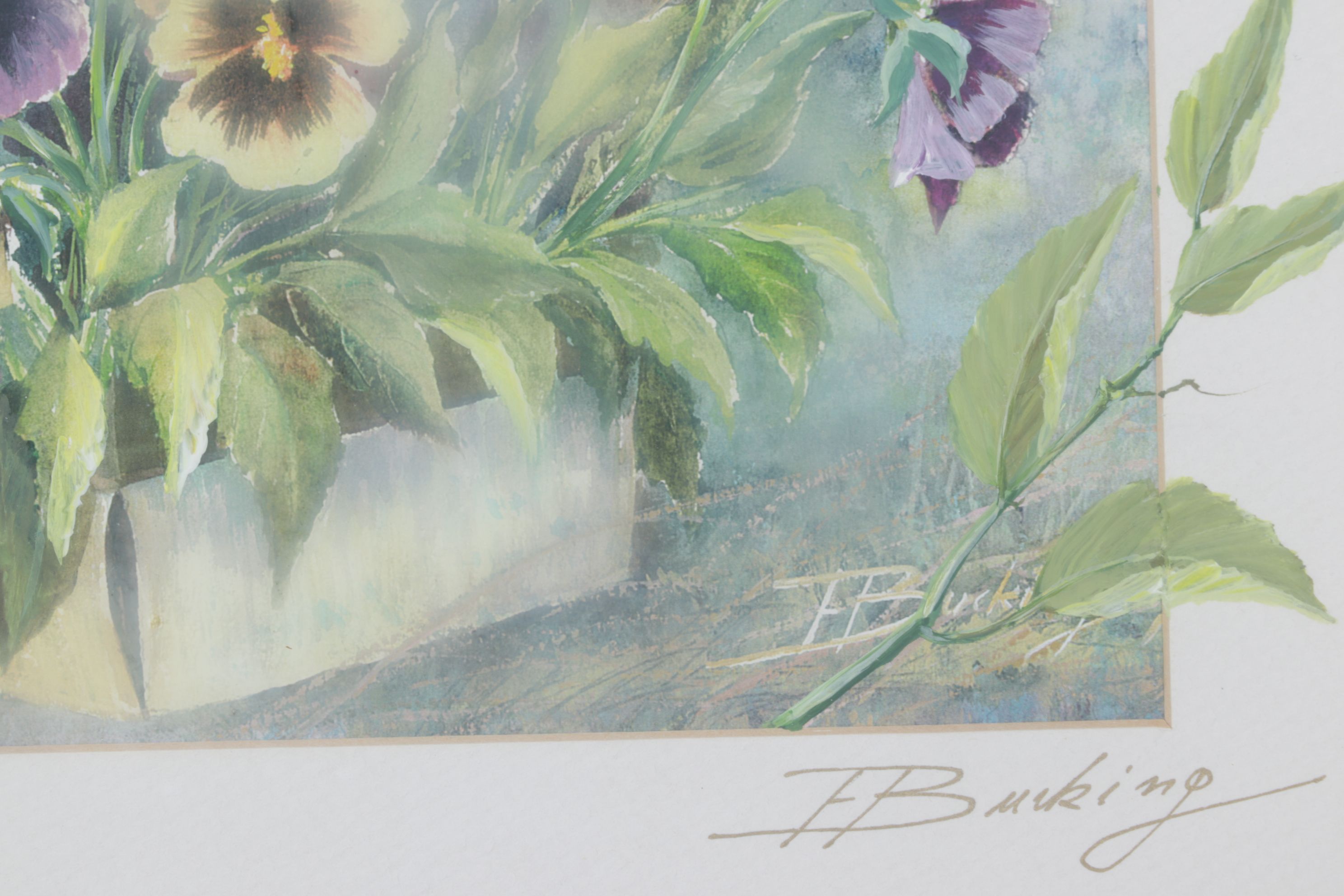 Ernestine Bucking Hand-Embellished Offset Lithograph Floral Still Life