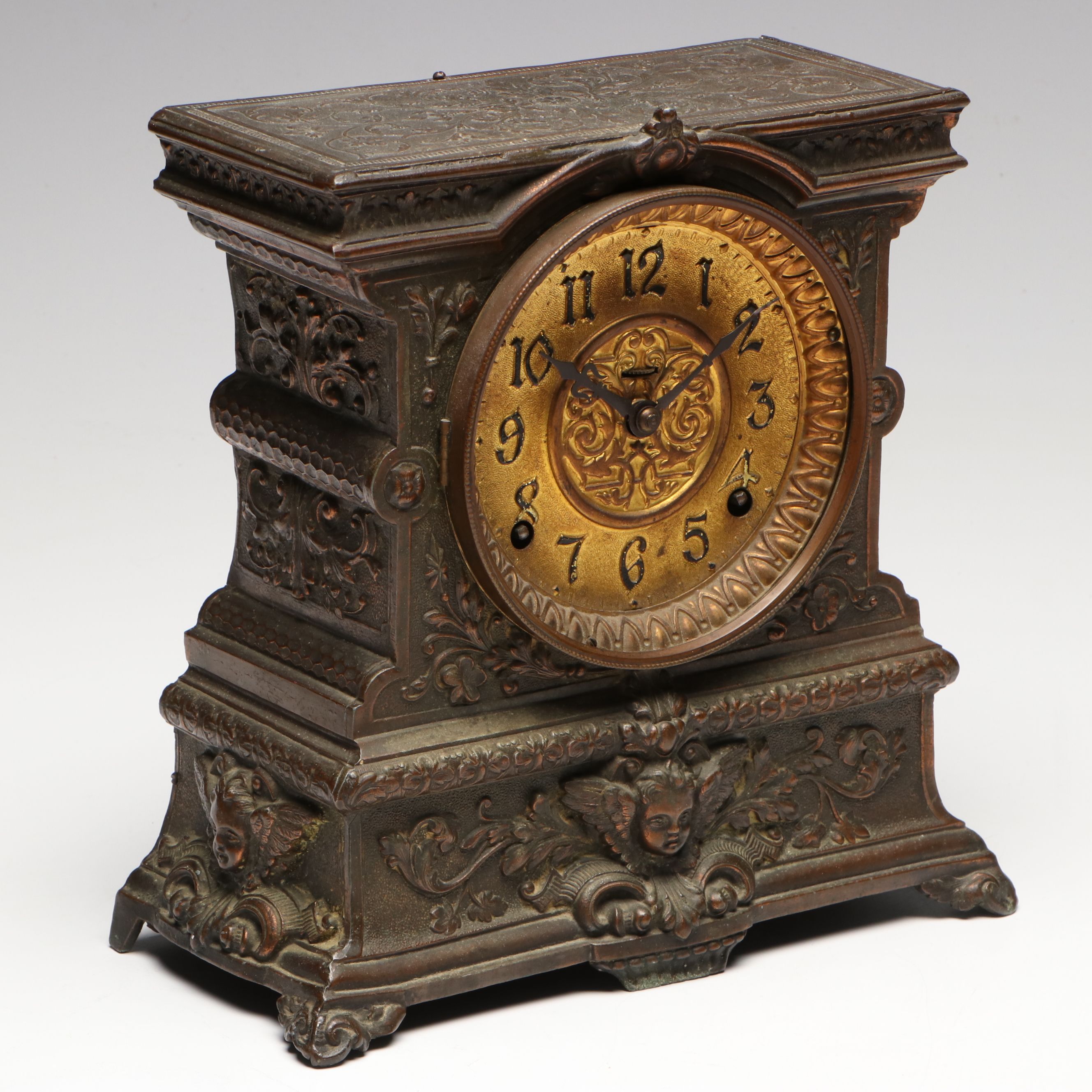 Baroque Style Metal Mantel Clock